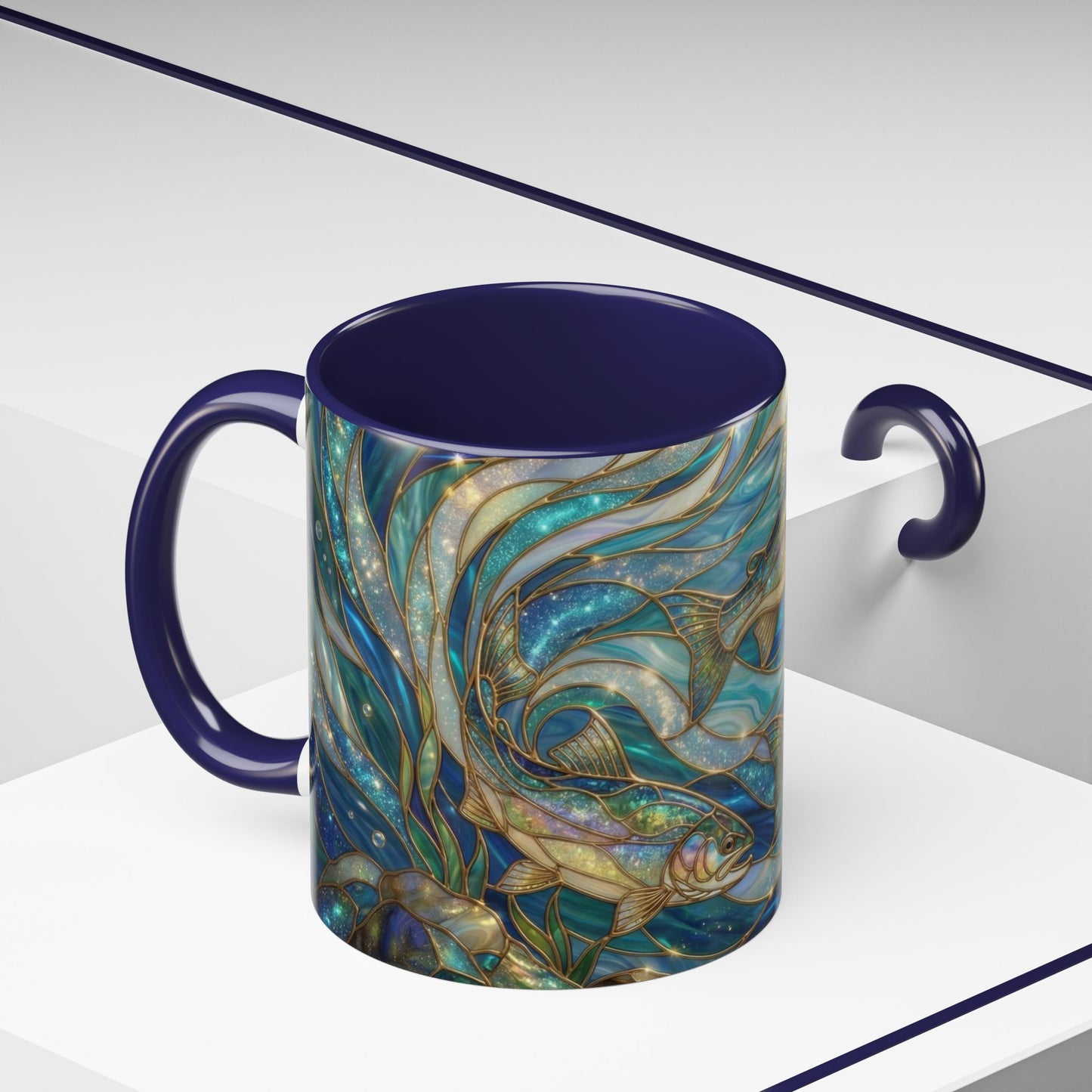 Stained Glass Fish Mug, Fishing Coffee Mug, Trout Art Mug, Fisherman Gift Cup, Wildlife Nature Mug, Angler Gift Mug