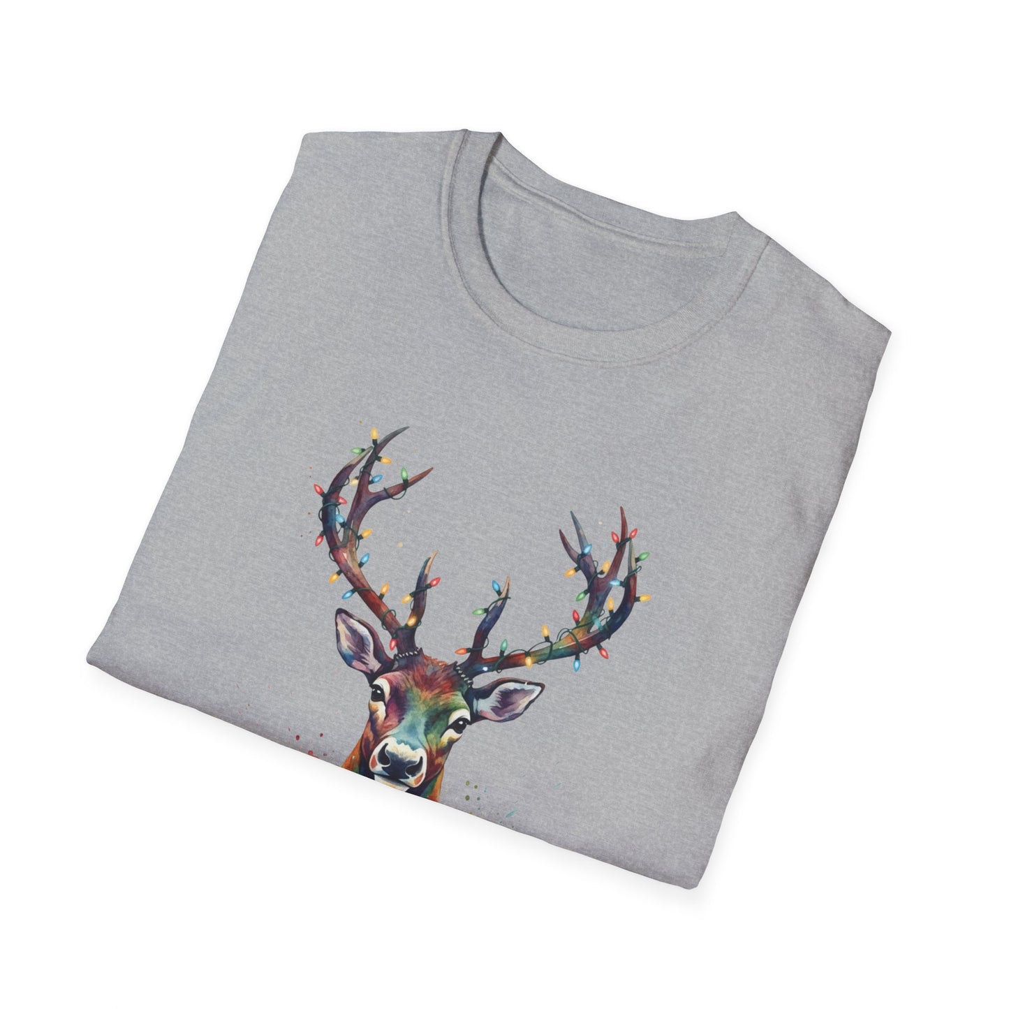 Christmas Deer Shirt, Watercolor Buck T-Shirt, Deer With Christmas Lights Tee, Holiday Wildlife Art Shirt, Colorful Deer Head Xmas Tee
