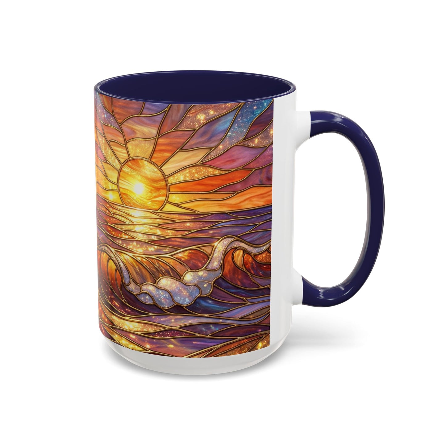 Stained Glass Wave Mug, Ocean Sunset Coffee Cup, Vibrant Beach Art, Sea Lover Gift, Mosaic Tea Cup, Summer Kitchen Decor, Nature Drinkware