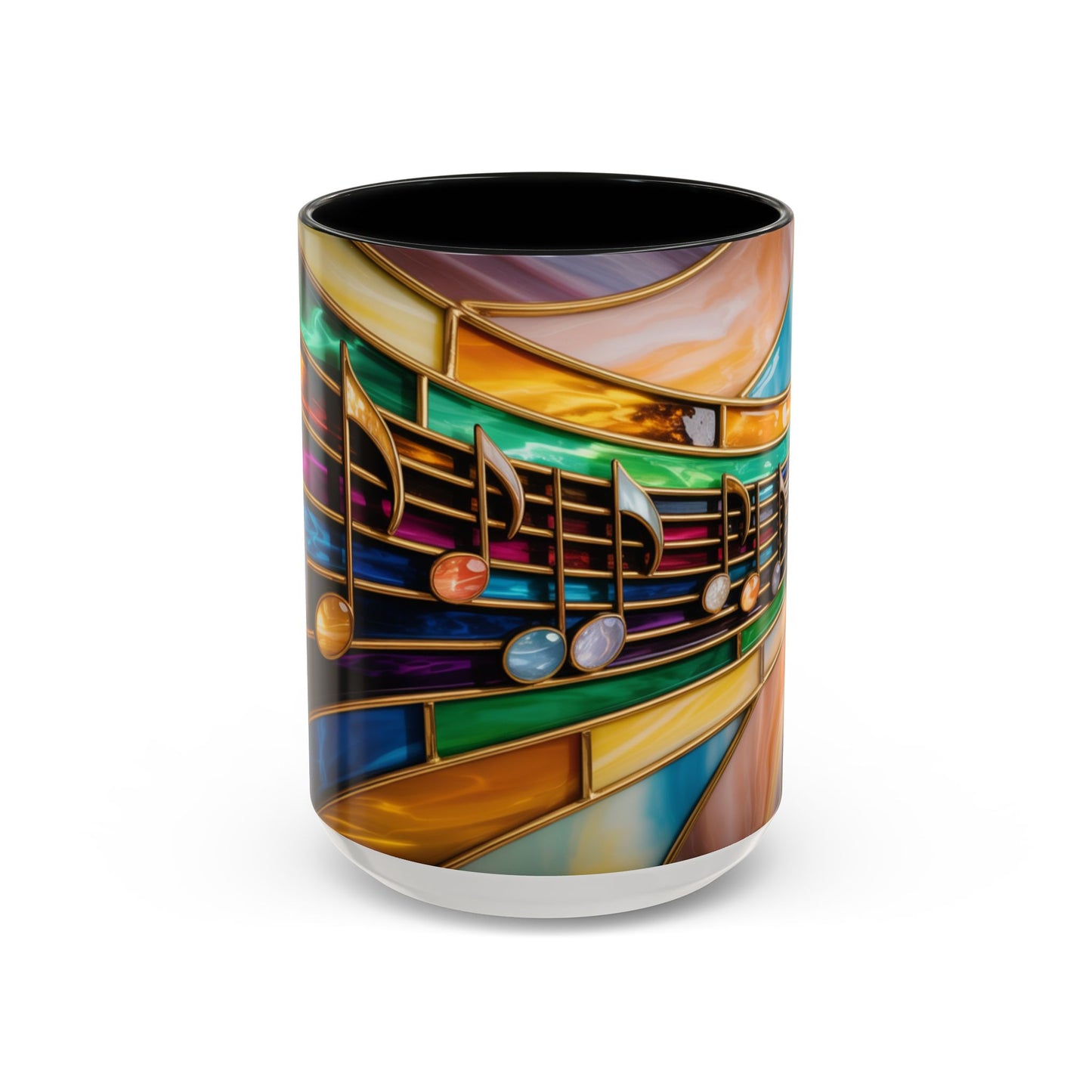 Stained glass music mug, musical notes coffee cup, colorful musician gift mug, music lover present, treble clef art mug, music teacher gift