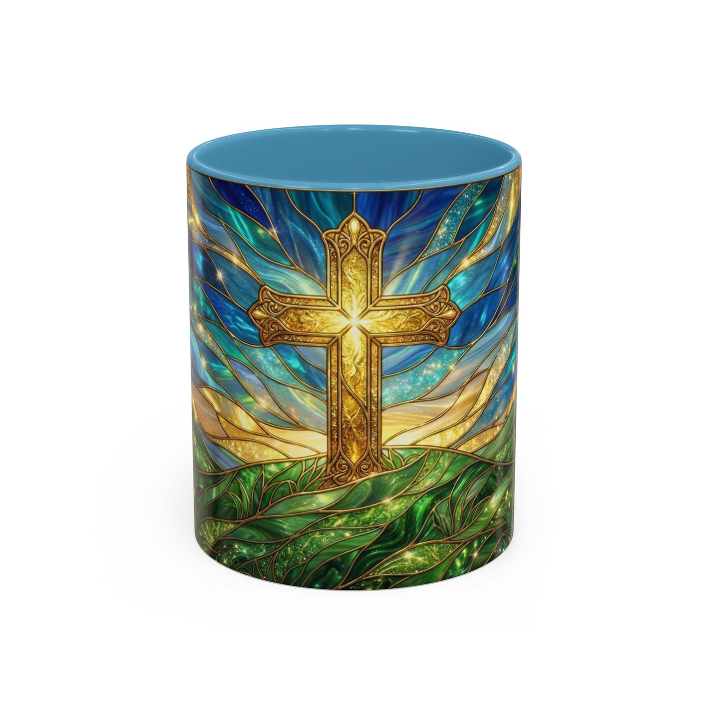 Christian Cross Mug, Stained Glass Cross Coffee Mug, Religious Gift For Christian, Faith Based Mug, Inspirational Bible Mug