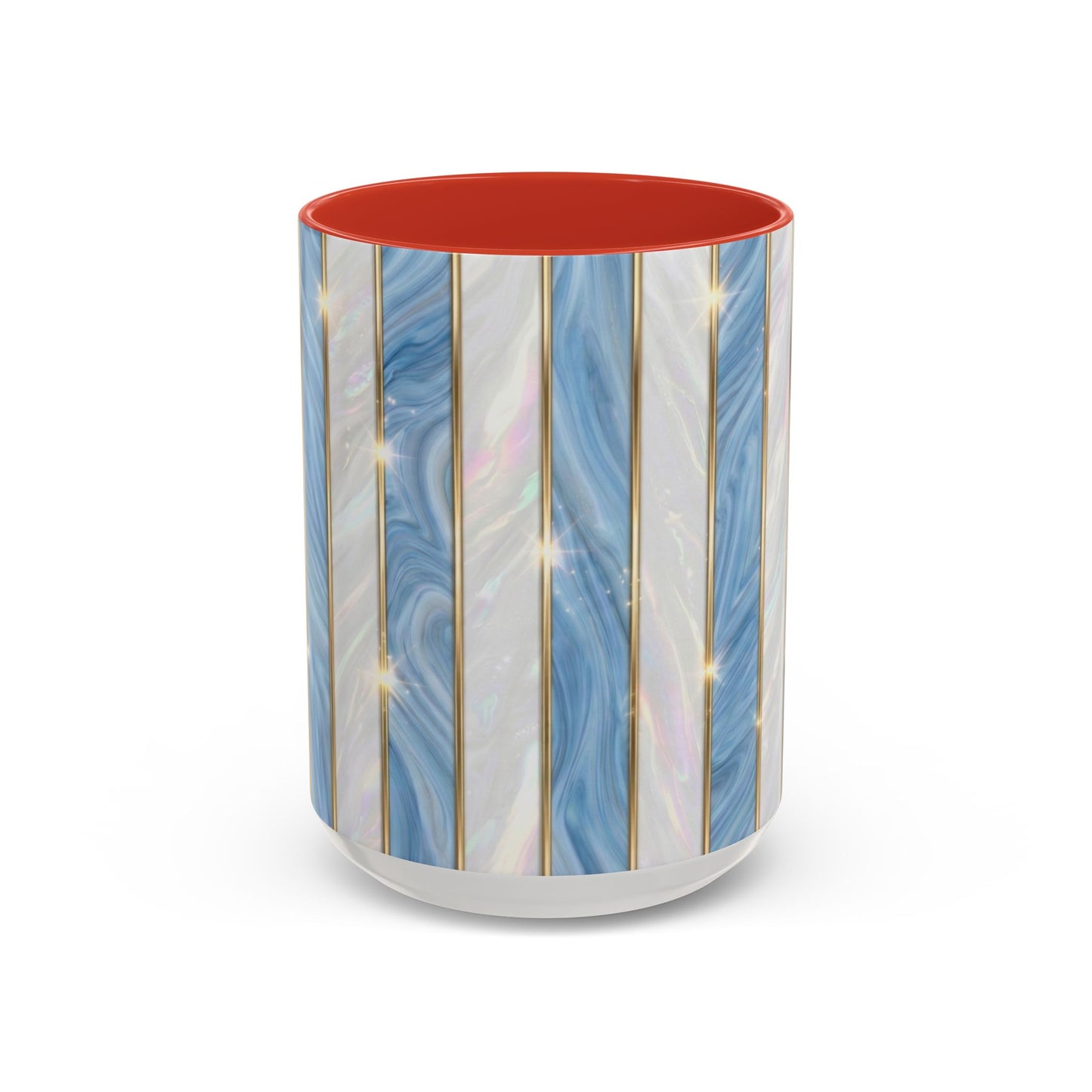 Faux Stained Glass Mug, Blue Pearlescent Coffee Cup, Art Deco Stained Glass Decor, Elegant Gold Stripe Teacup, Unique Art Gift For Her