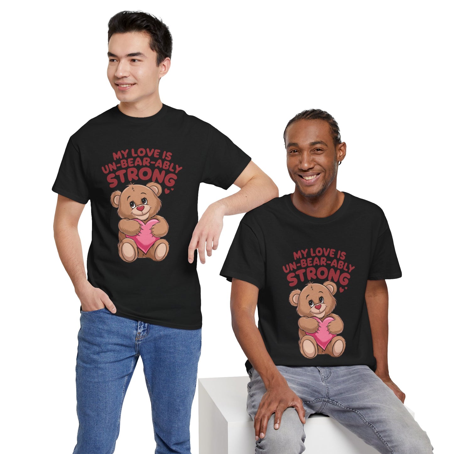 Un-Bear-ably Strong Valentine Shirt, Teddy Bear Heart Tee, Cute Love Graphic T-Shirt, Valentines Gift, Romantic Couple Top, Gift For Her