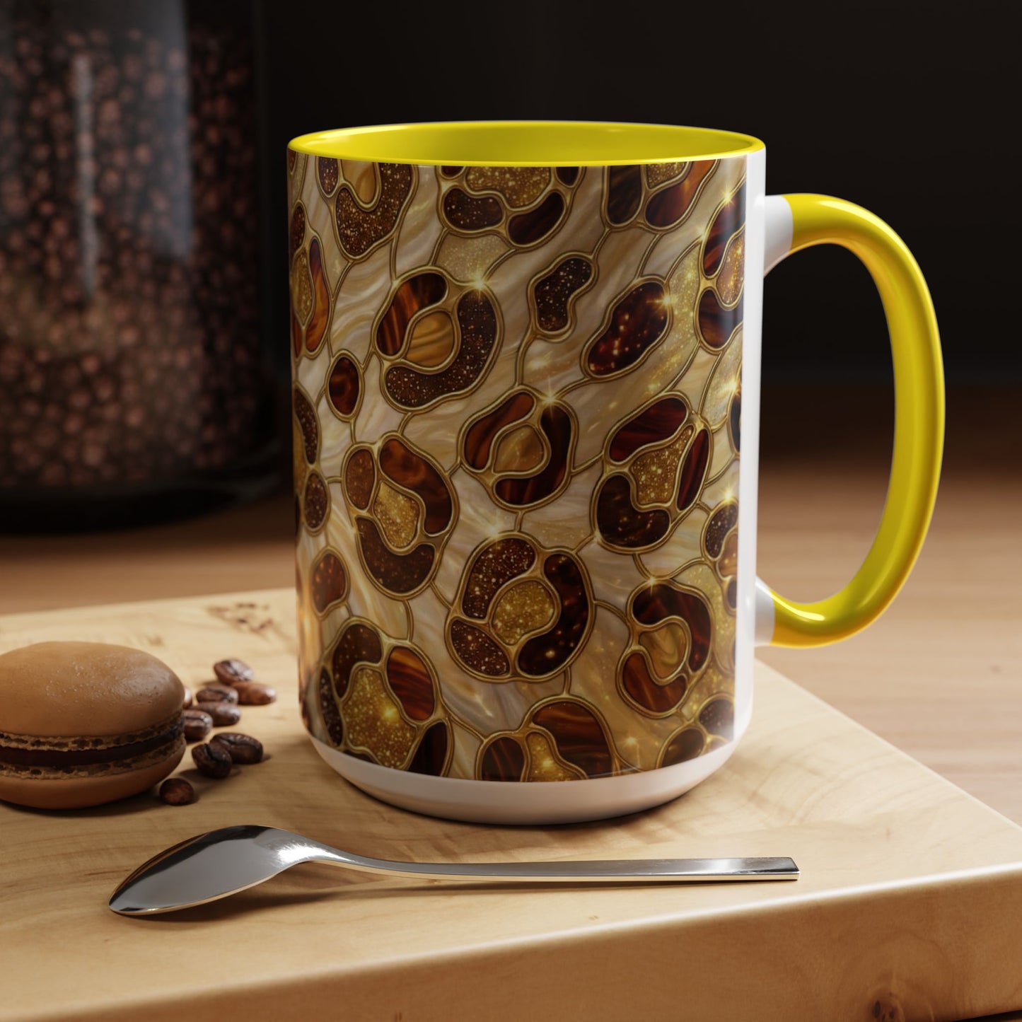 Stained Glass Leopard Print Mug, Gold Cheetah Coffee Cup, Luxury Animal Print Gift, Glam Mosaic Tea Mug, Trendy Desk Decor For Her Gifts