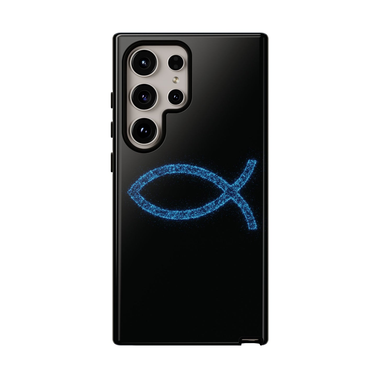 Blue Glitter Fish Symbol Samsung Phone Case - Durable & Stylish for Faith Enthusiasts
