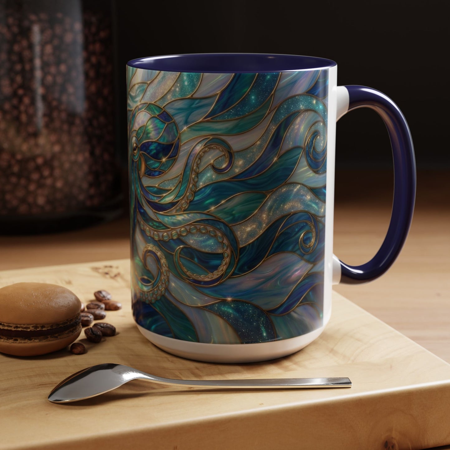 Stained Glass Octopus Mug, Octopus Coffee Mug, Ocean Art Mug, Nautical Decor Cup, Sea Creature Mug, Octopus Lover Gift