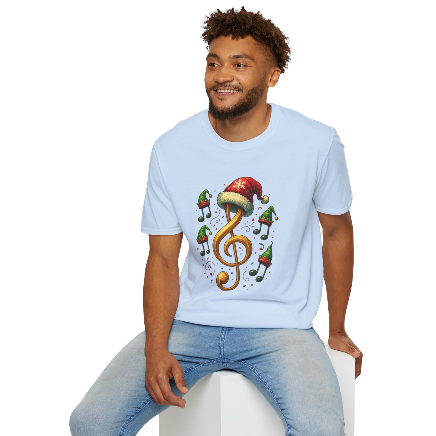 Christmas Music Shirt, Treble Clef Santa Hat Tee, Music Notes Elf Hats Christmas Shirt, Holiday Music Lover Gift, Funny Music Teacher Tee