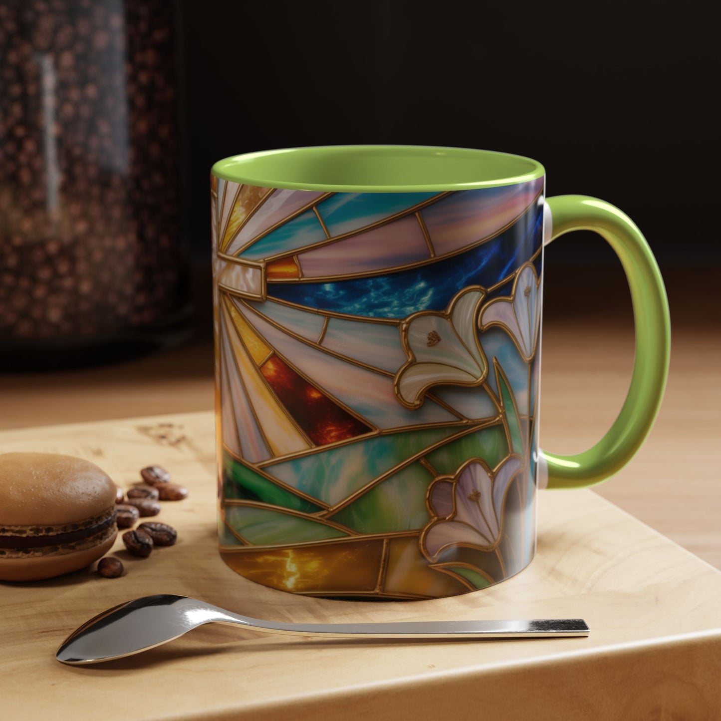Stained Glass Cross Mug, Christian Coffee Cup, Faith Gift Mug, Religious Art Mug, Floral Church Mug, Inspirational Faith Cup, Easter Gift