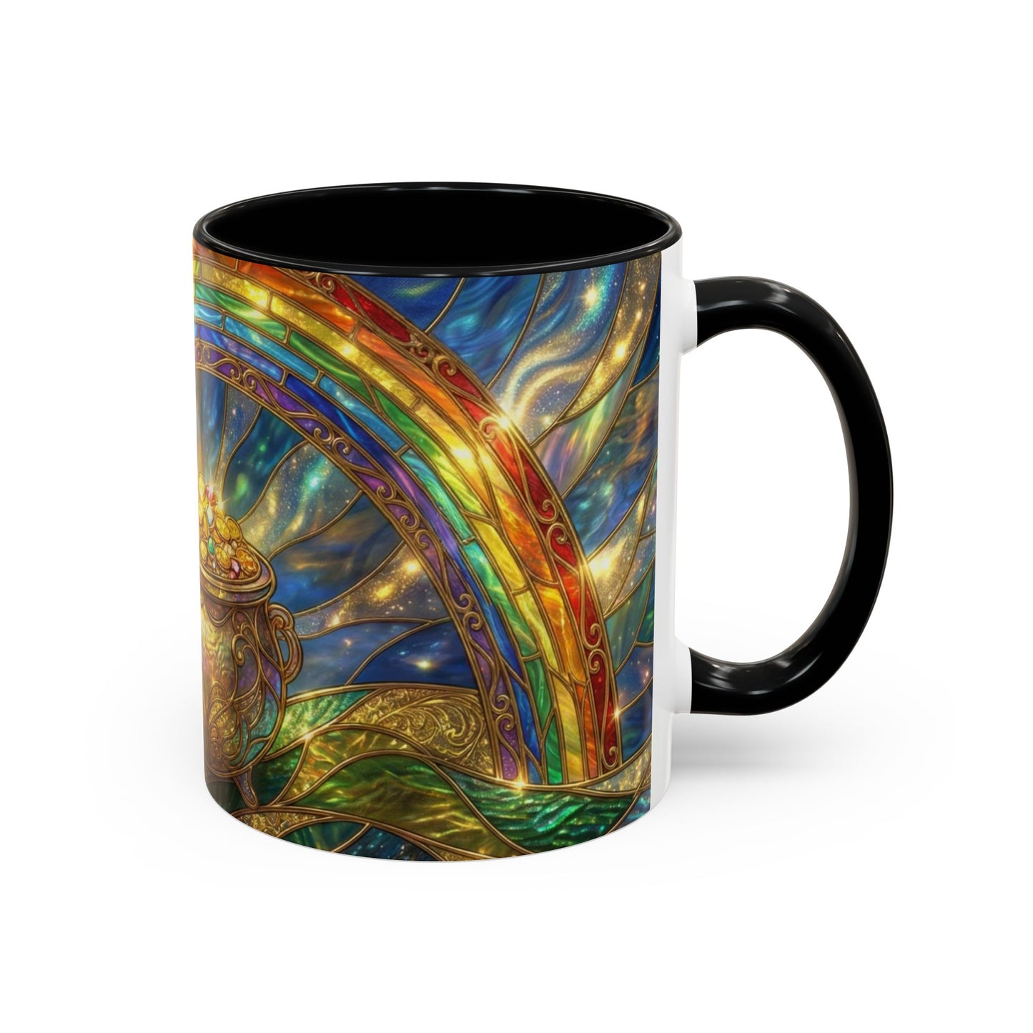 Stained Glass Pot of Gold Mug, Rainbow Coffee Cup, St Patricks Day Gift, Magical Fantasy Tea Mug, Celestial Drinkware, Lucky Irish Gift