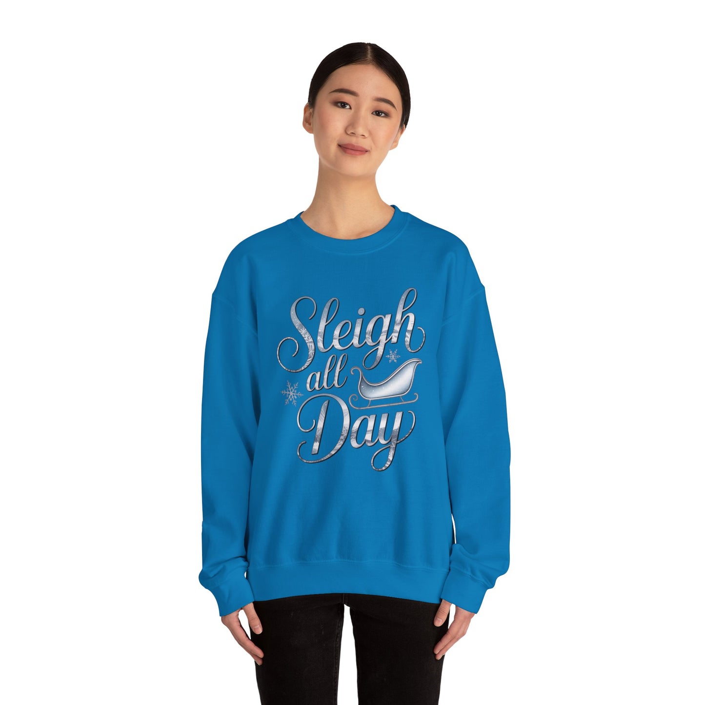Sleigh All Day Christmas Sweatshirt, Funny Holiday Sweater, Cozy Unisex Crewneck, Cute Festive Winter Gift For Friends And Family