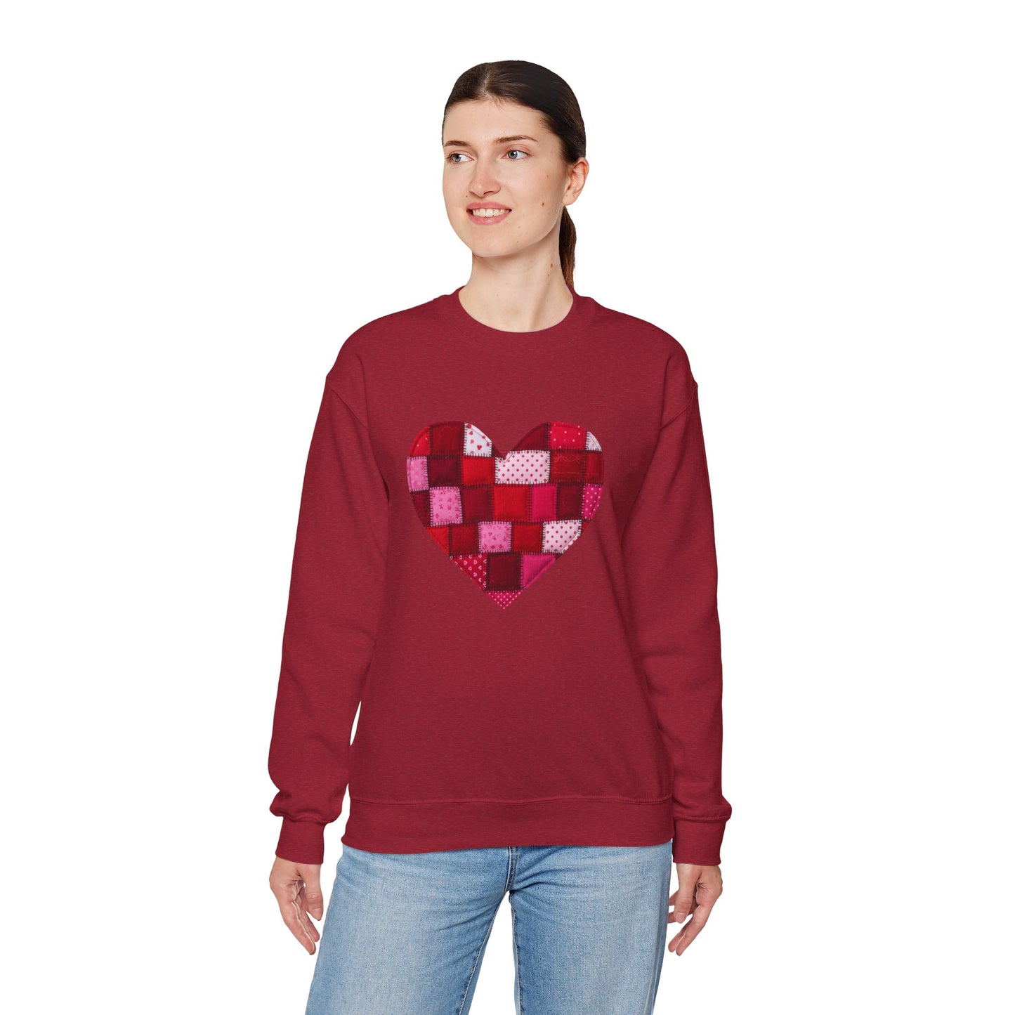 Faux Patchwork Heart Sweatshirt, Quilted Look Heart Pullover, Cozy Valentine Crewneck, Handmade Style Sweatshirt, Love Heart Shirt, Valentine Gift