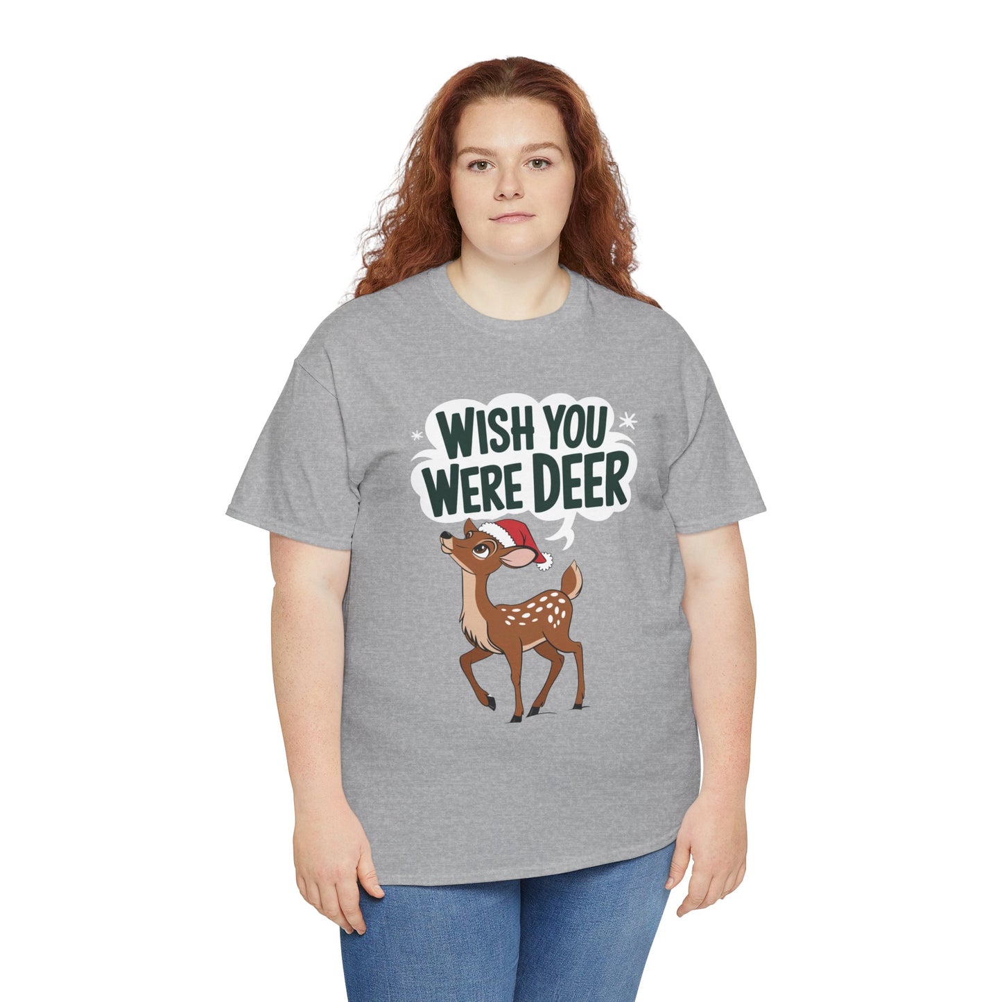 Wish You Were Deer Funny Christmas T-Shirt, Cute Reindeer Holiday Tee, Pun Christmas Shirt, Festive Santa Hat Deer Graphic Tee Gift