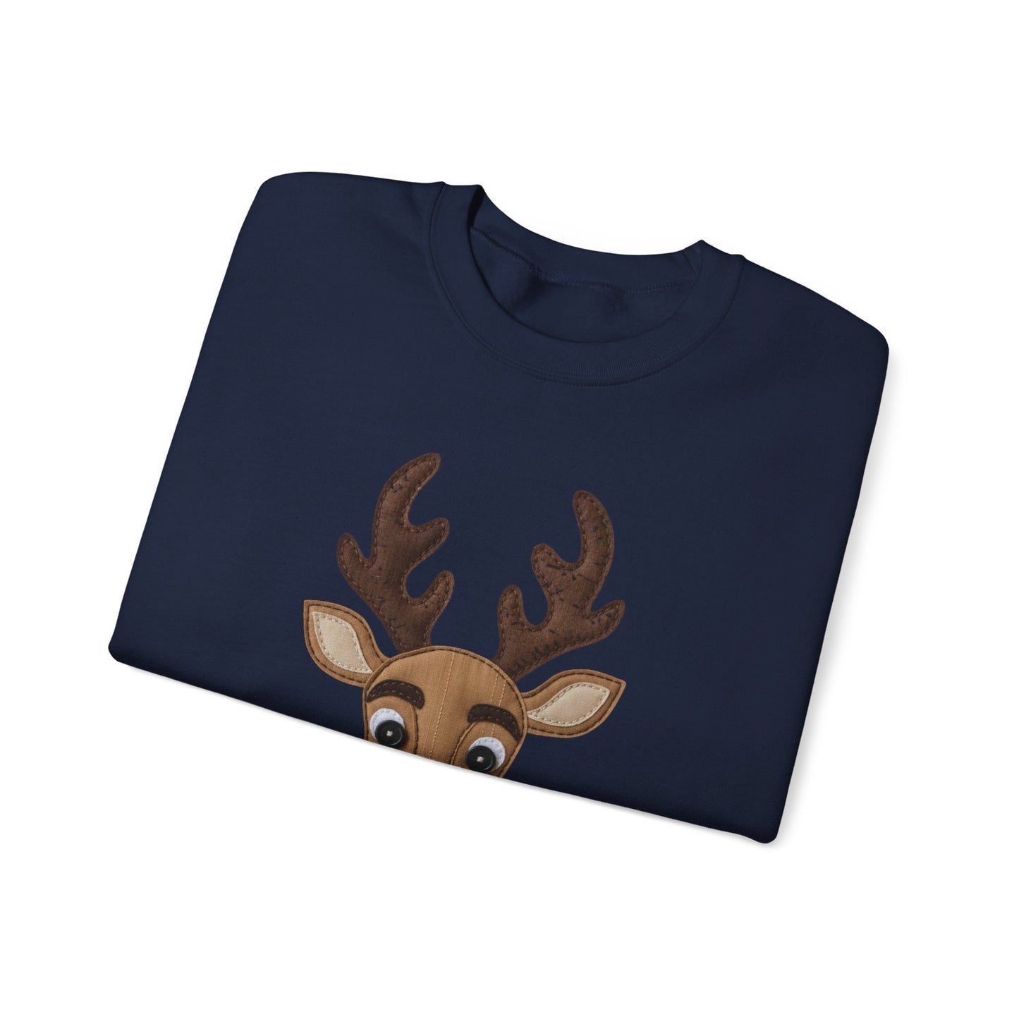 Faux Patchwork Rudolph Sweatshirt, Cute Reindeer Christmas Crewneck, Cozy Holiday Pullover, Winter Reindeer Sweater, Xmas Gift for Women