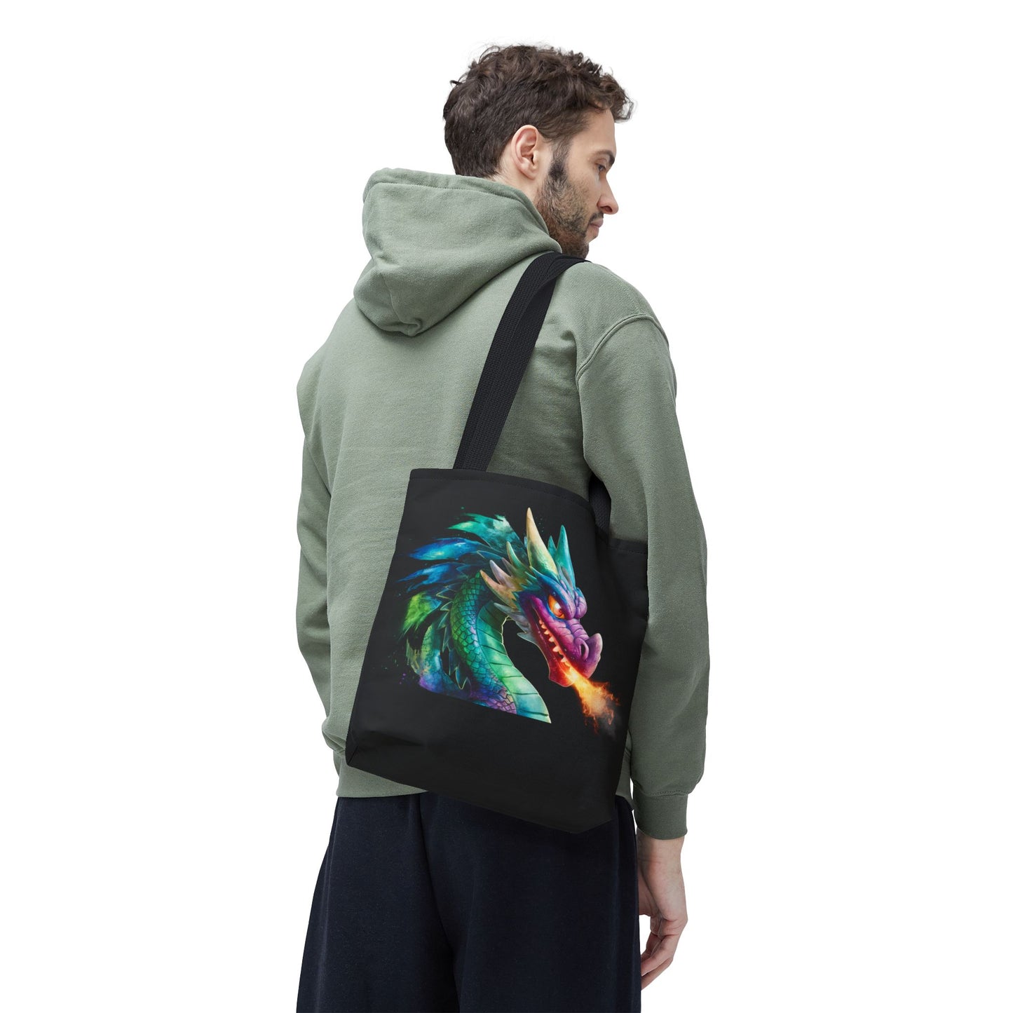 Double-Sided Fierce Dragon Canvas Tote - Colorful Fire-Breathing Fantasy, Eco Reusable Bag, Gift for Dragon Lover