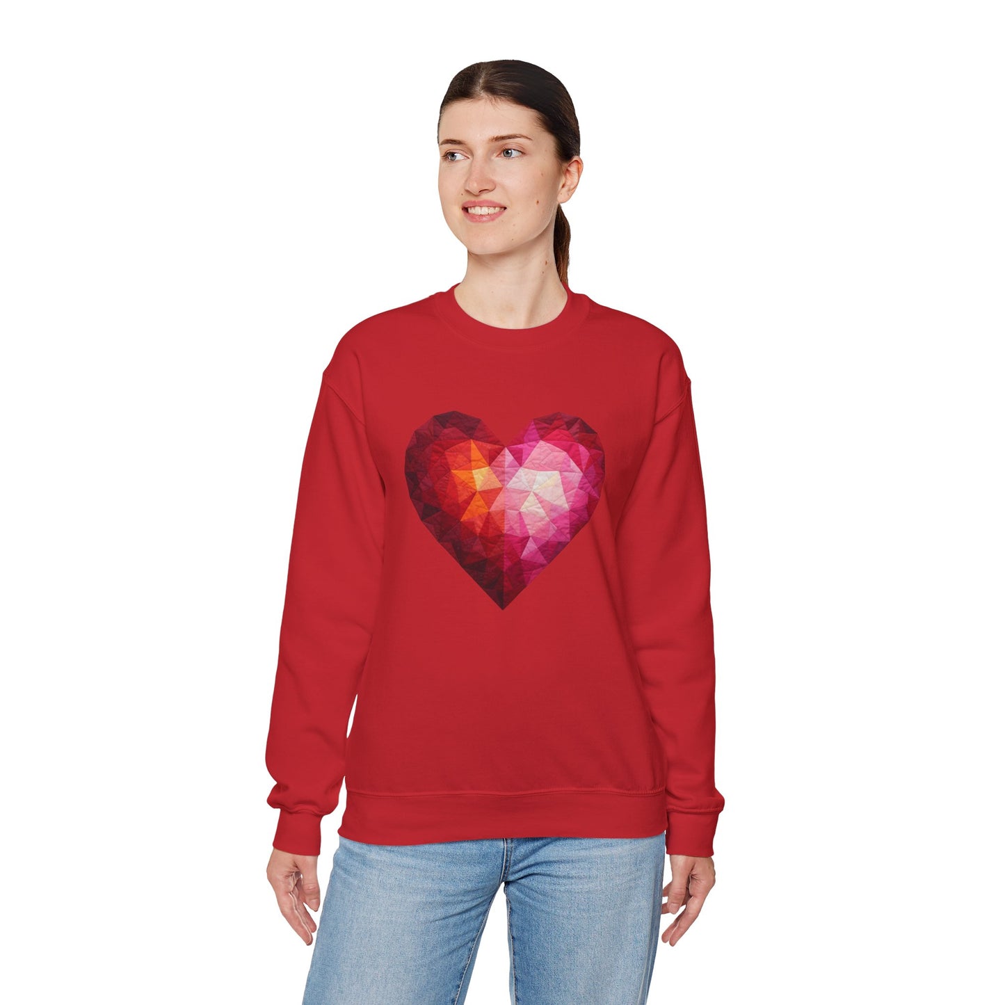 Faux Patchwork Heart Sweatshirt, Geometric Heart Sweater, Cute Valentines Sweatshirt, Cozy Pink Heart Crewneck, Winter Heart Pullover