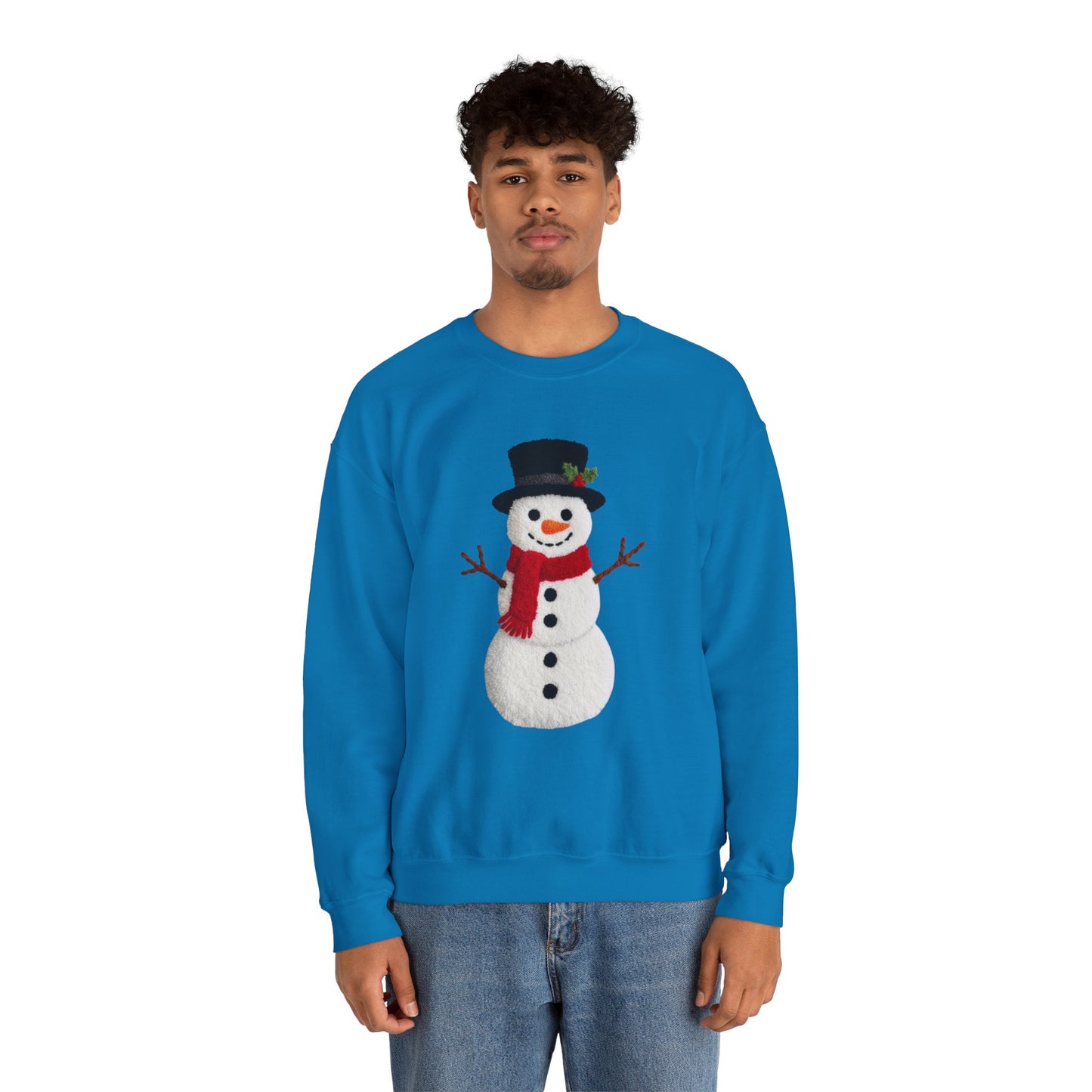 Faux Patchwork Crochet Snowman Sweatshirt, Winter Snowman Crewneck, Cozy Holiday Sweater, Christmas Sweatshirt, Festive Winter Shirt, unisex gift