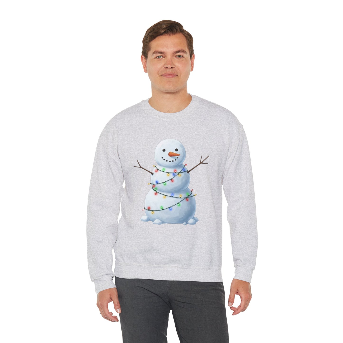 Cute Snowman Christmas Sweatshirt, Holiday Snowman Lights Sweater, Winter Snowman Crewneck, Cozy Christmas Gift, Festive Holiday Shirt