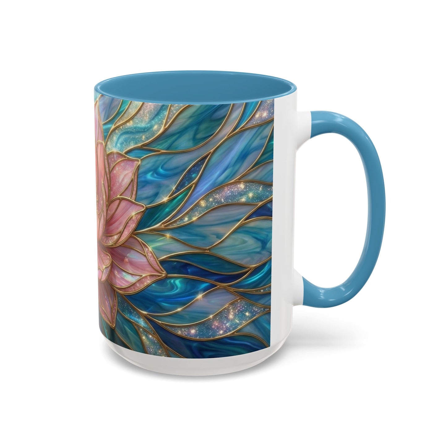 Pink Lotus Flower Mug, Stained Glass Style Coffee Cup, Spiritual Zen Gift For Women, Yoga Lover Tea Mug, Meditation Boho Floral Drinkware