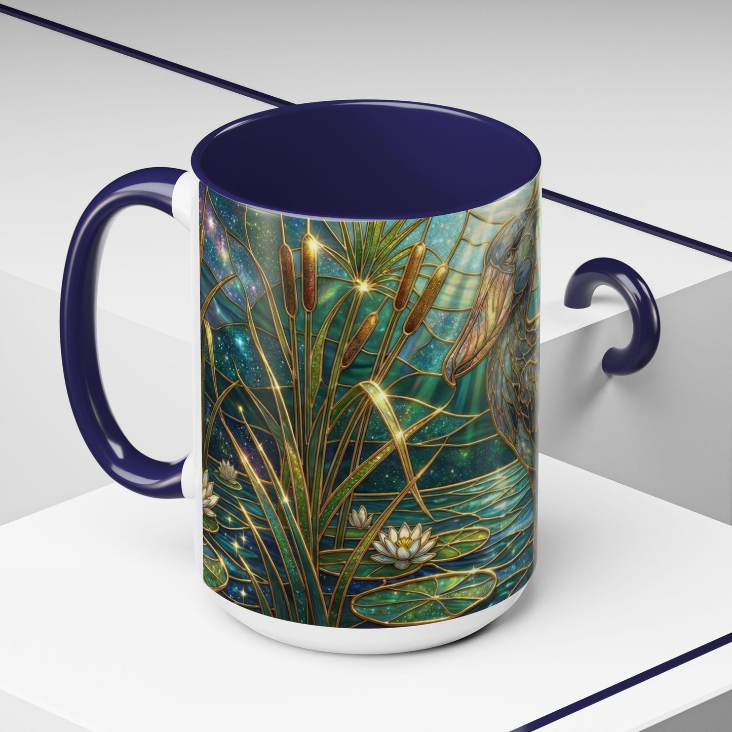 Shoebill Stork Mug, Stained Glass Bird Art, Prehistoric Animal Gift, Swamp Nature Coffee Cup, Galaxy Night, Ornithology Lover Present