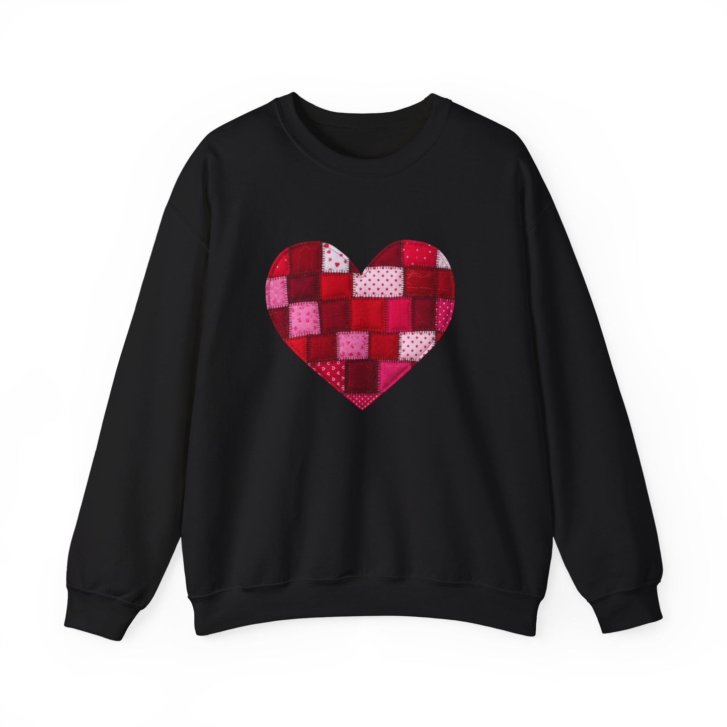 Faux Patchwork Heart Sweatshirt, Quilted Look Heart Pullover, Cozy Valentine Crewneck, Handmade Style Sweatshirt, Love Heart Shirt, Valentine Gift