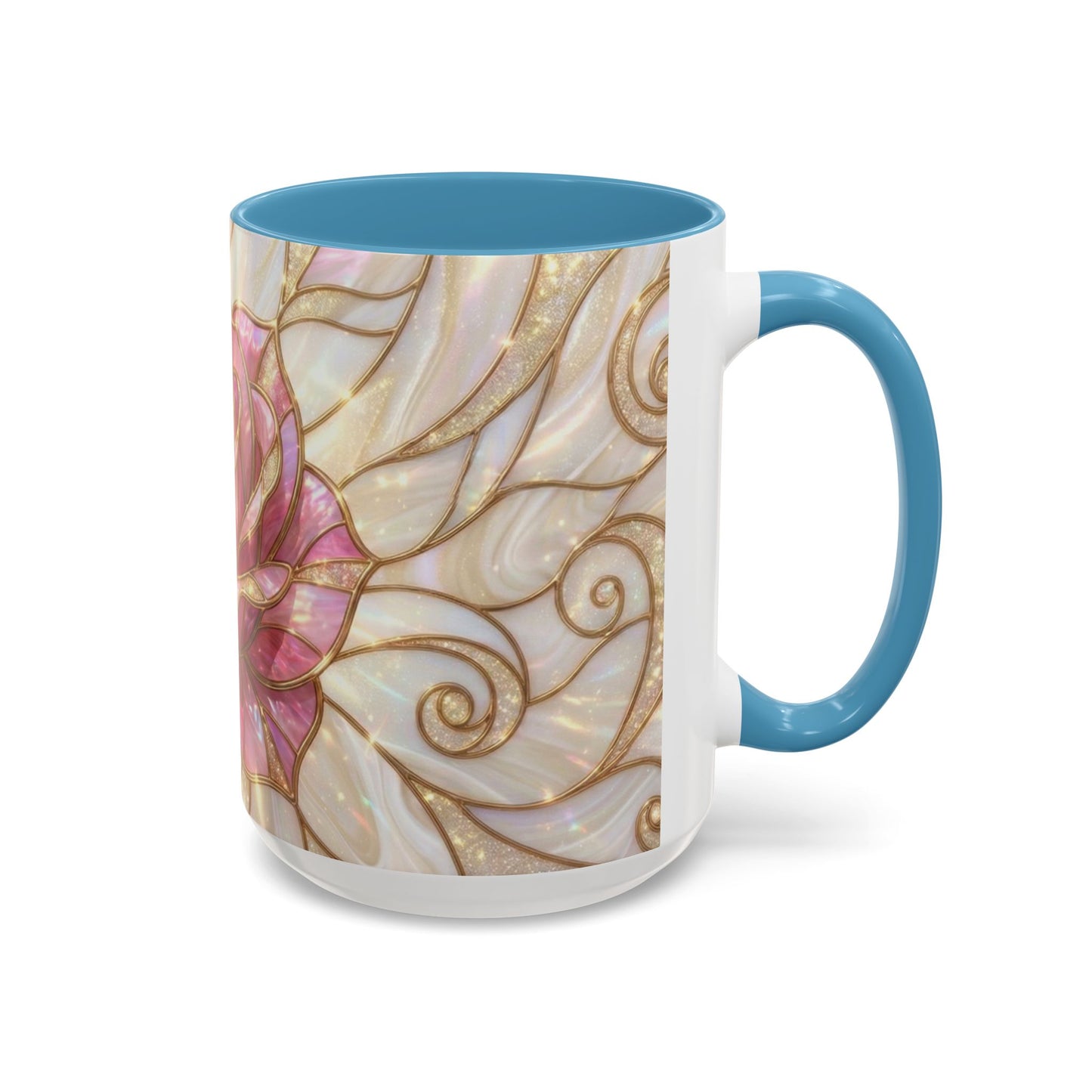 Pink Rose Stained Glass Mug, Gold Floral Coffee Cup, Romantic Flower Tea Cup, Gardener Gift For Mom, Botanical Art, Wife Birthday Gift