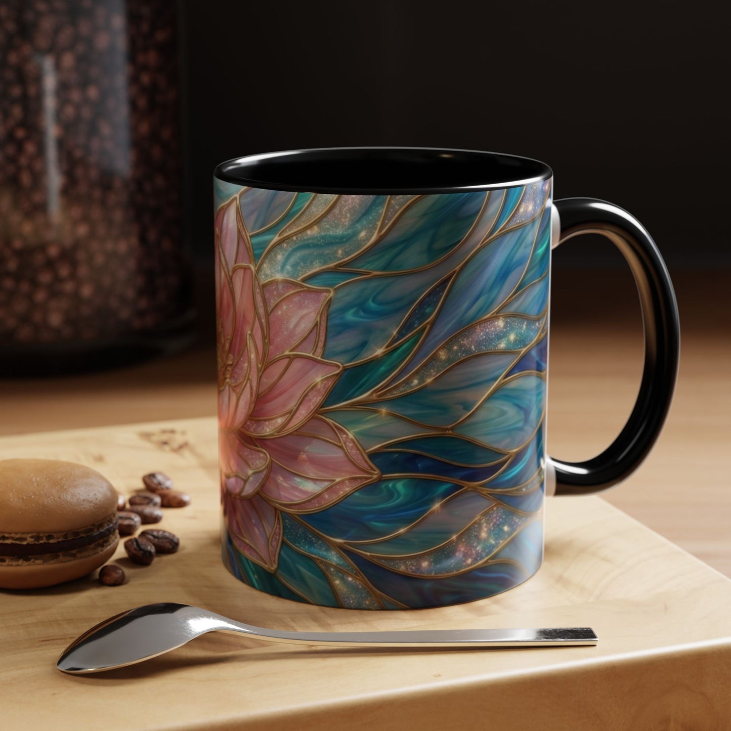 Pink Lotus Flower Mug, Stained Glass Style Coffee Cup, Spiritual Zen Gift For Women, Yoga Lover Tea Mug, Meditation Boho Floral Drinkware