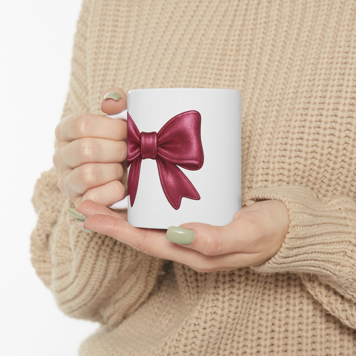Pink Metallic Bow Mug - Cute Girly Coffee Cup | Glossy Ribbon Design | Gift for Her | Aesthetic Desk Mug | Feminine Ceramic Tea Mug