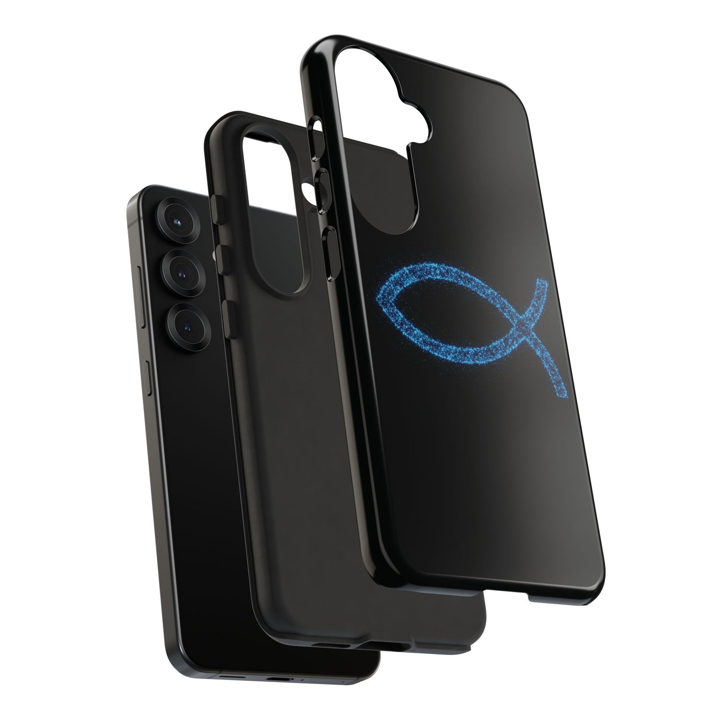 Blue Glitter Fish Symbol Samsung Phone Case - Durable & Stylish for Faith Enthusiasts