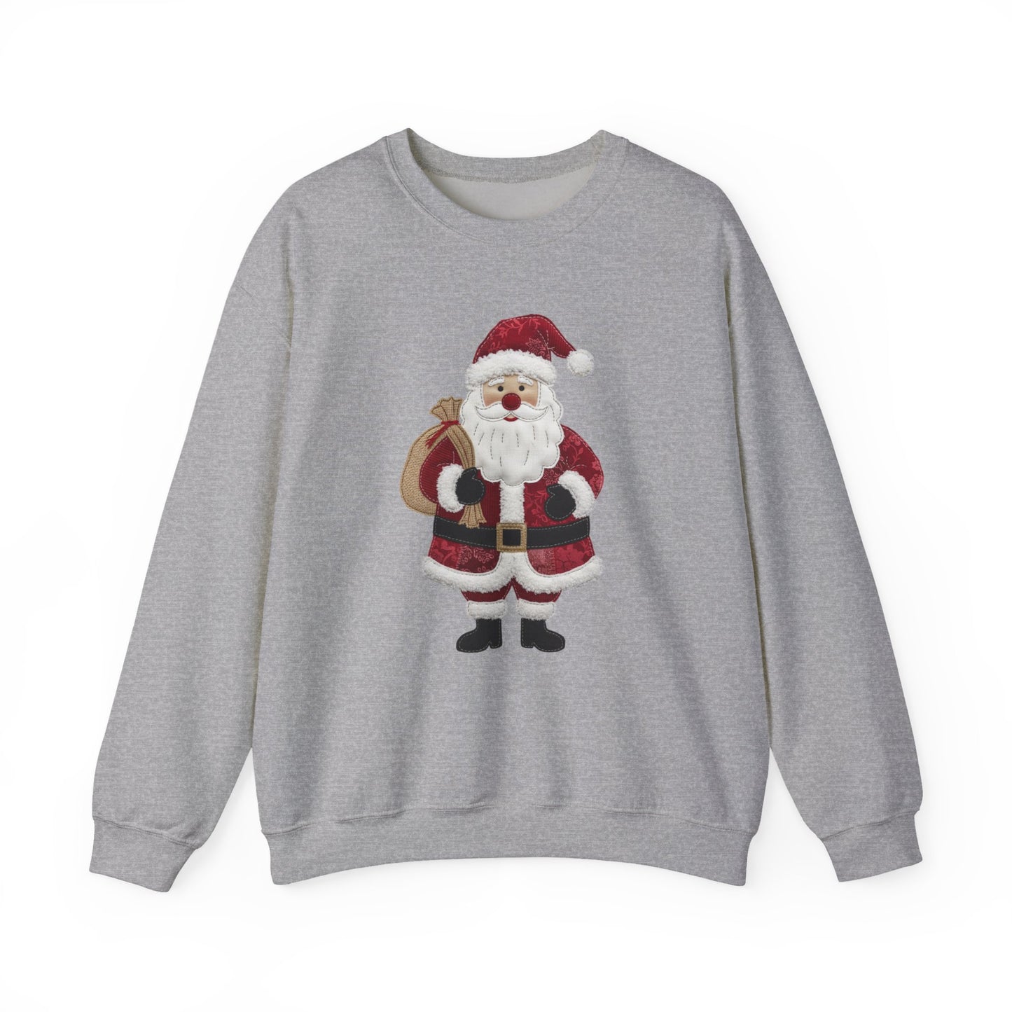 Faux patchwork Santa sweatshirt, Christmas Santa crewneck, cozy holiday sweater, vintage Santa pullover, festive winter sweatshirt, Xmas gift