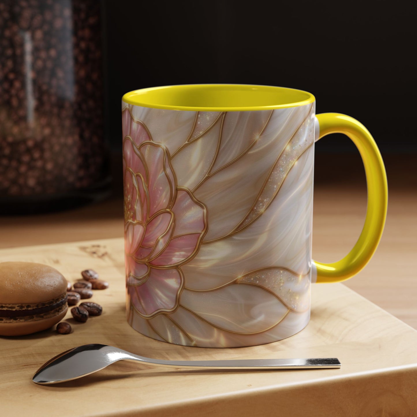 Pink Peony Stained Glass Mug, Gold Floral Coffee Cup, Elegant Flower Gift For Her, Fairycore Tea Cup, Mothers Day Present, Pearl Art Decor