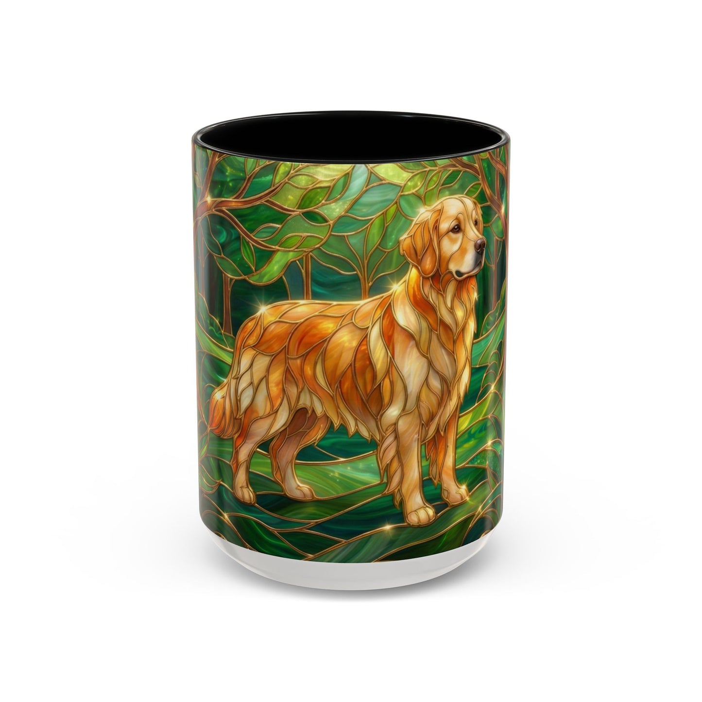 Stained Glass Golden Retriever Mug, Dog Lover Coffee Cup, Forest Dog Art Ceramic Mug, Pet Lover Gift, 11oz 15oz
