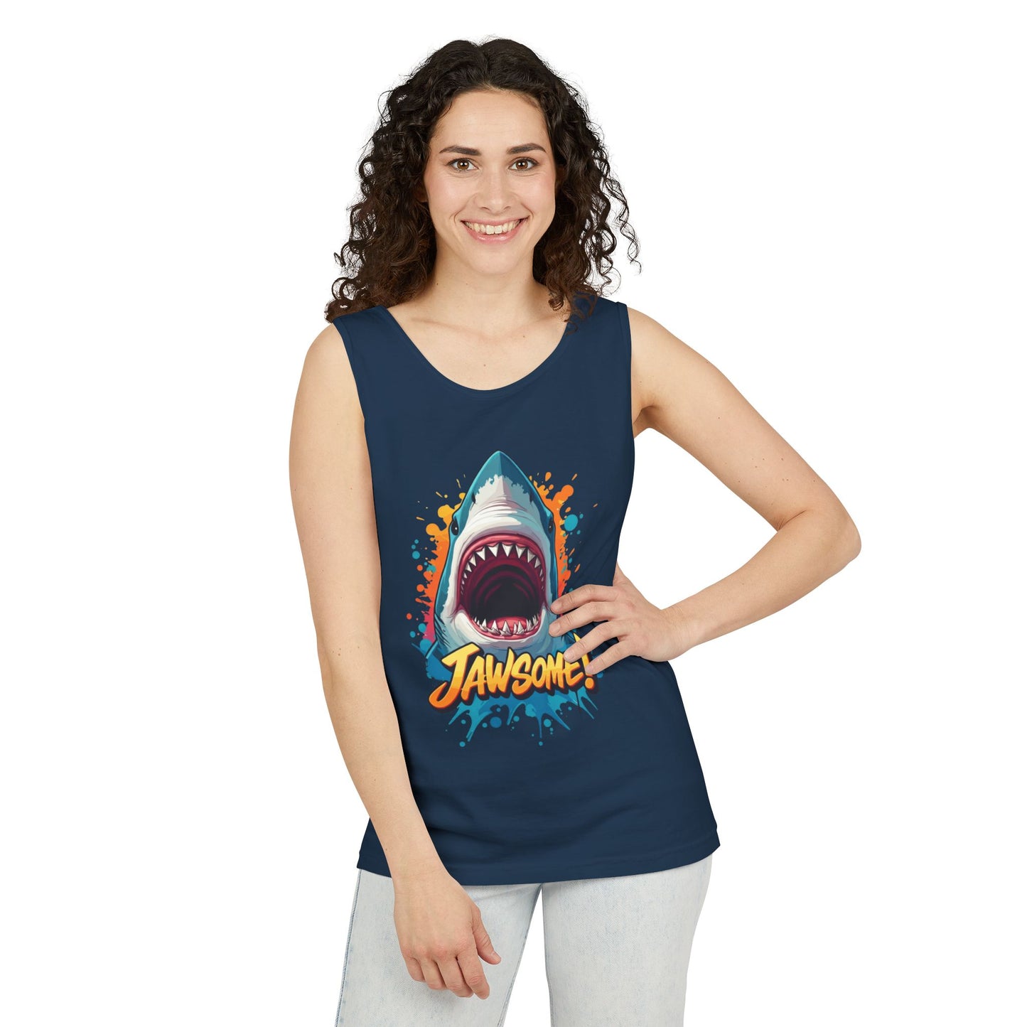 Jawsome Shark Graphic Tank Top | Funny Retro 90s-Style Shark Tee for Men and Women | Bold Ocean Print, Humor Gift, Summer Trending