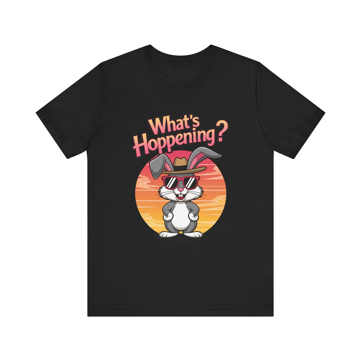What’s Hoppening Funny Bunny Shirt – Cute Rabbit Pun T-Shirt – Sunset Graphic Tee for Animal Lovers, Easter, and Pun Enthusiasts