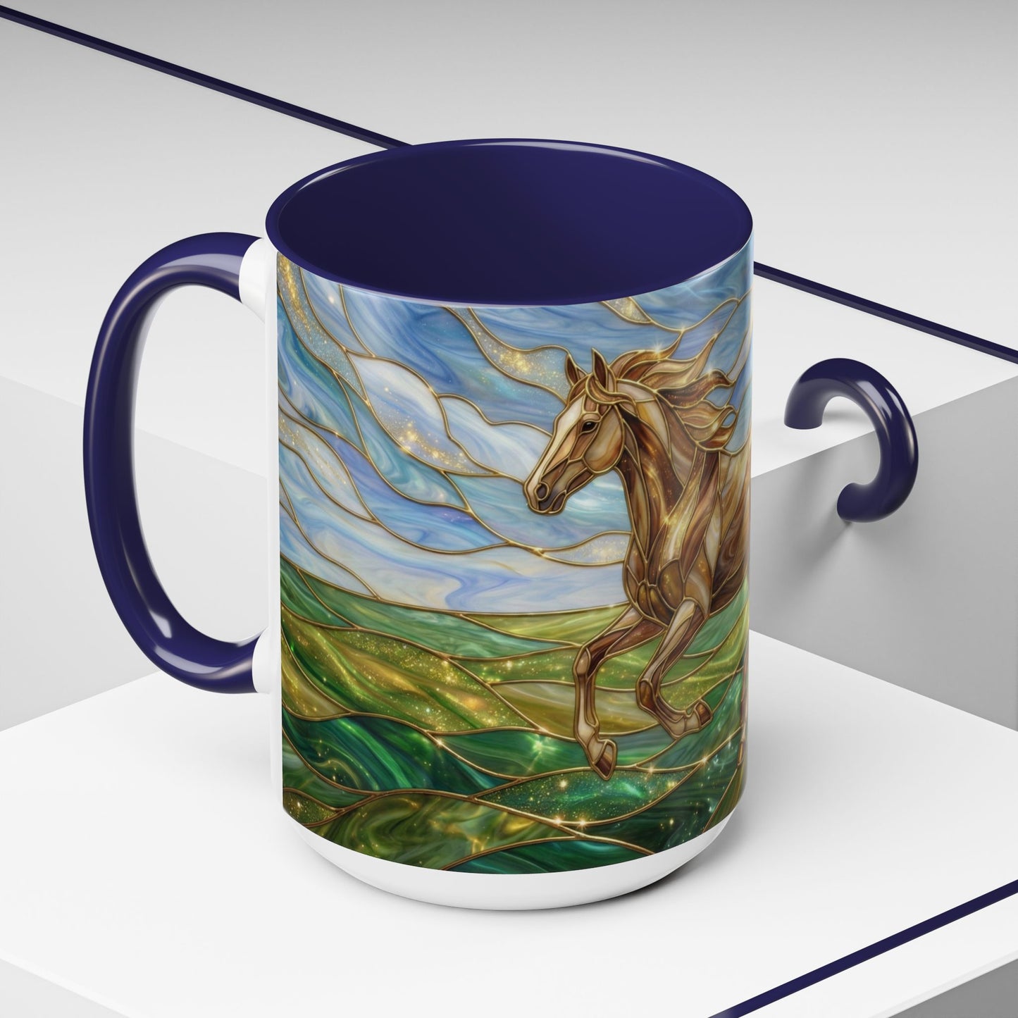 Stained Glass Horse Mug, Horse Coffee Mug, Running Horse Cup, Equestrian Gift Mug, Nature Art Mug, Horse Lover Gift