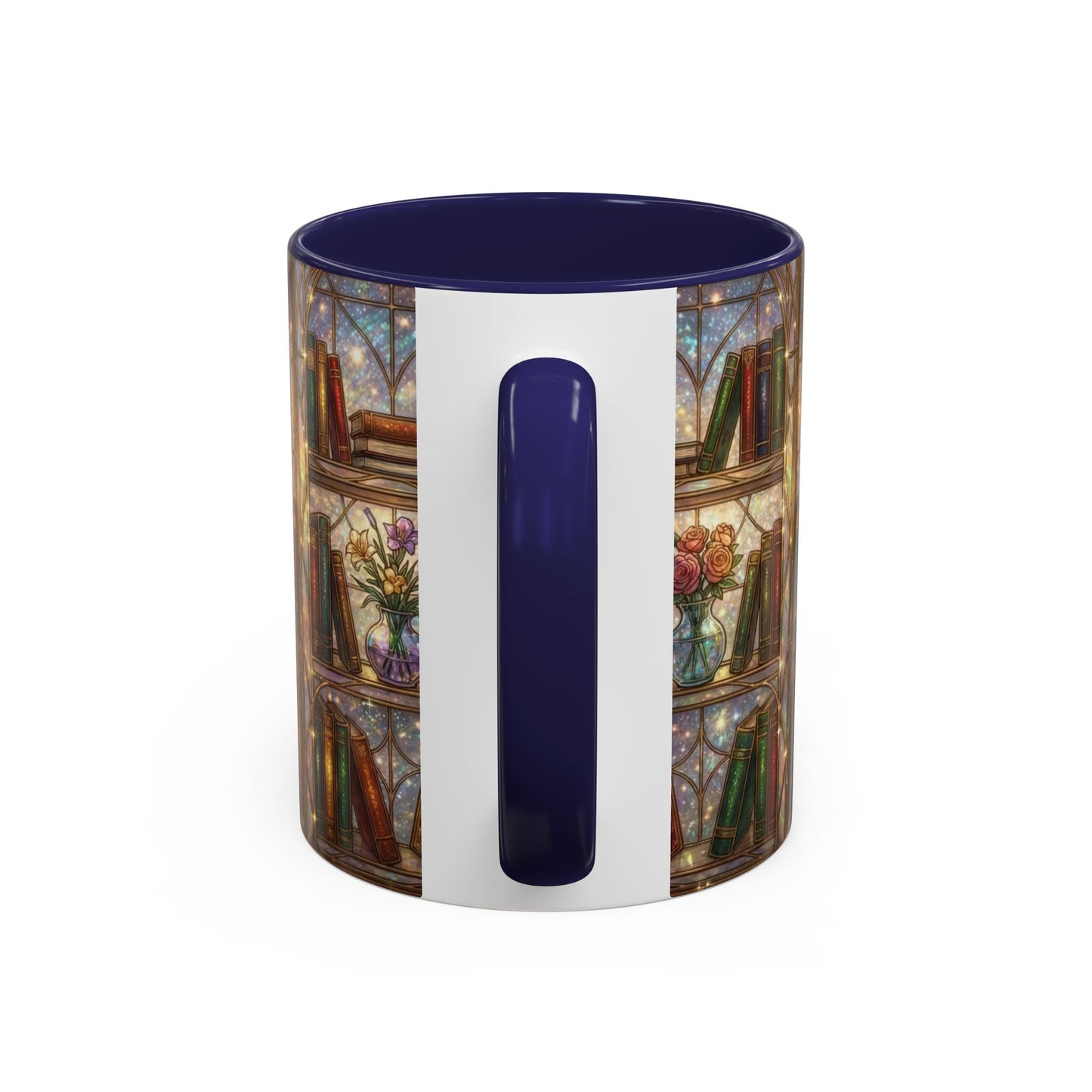 Stained Glass Books Mug, Book Lover Coffee Mug, Cozy Library Mug, Bookish Gift For Readers, Dark Academia Mug, Floral Bookshelf Cup