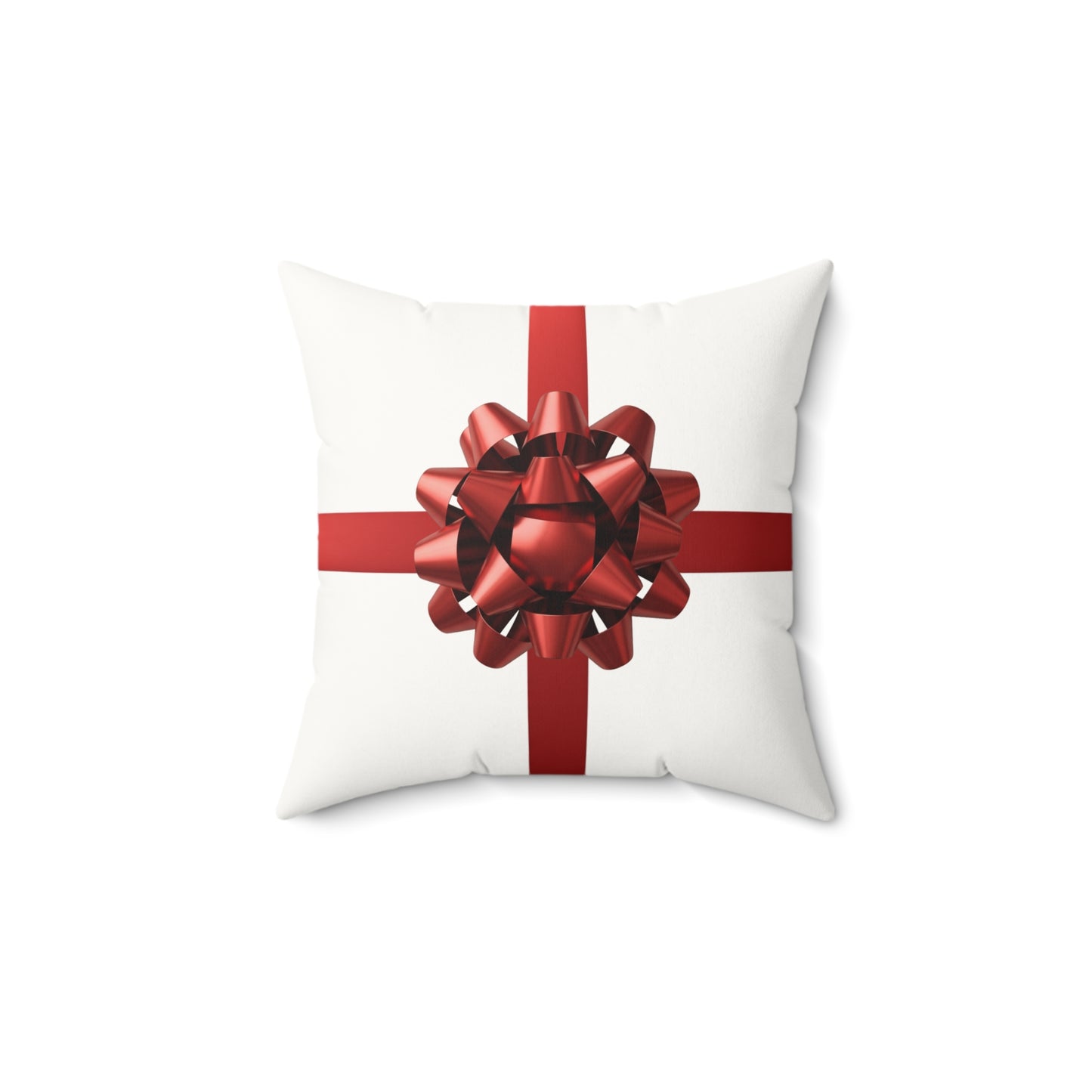 Holiday Gift Bow Throw Pillow, Christmas Present Inspired Cushion, Festive Red Ribbon Pillow, Holiday Home Decor, Winter Sofa Accent