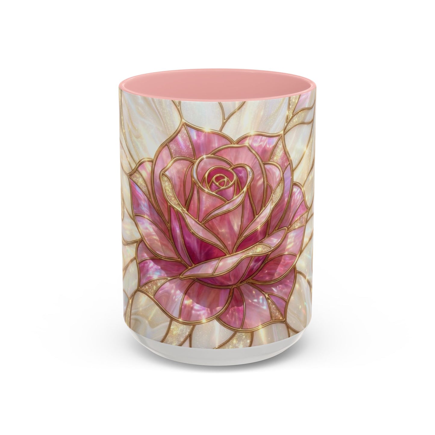 Pink Rose Stained Glass Mug, Gold Floral Coffee Cup, Romantic Flower Tea Cup, Gardener Gift For Mom, Botanical Art, Wife Birthday Gift