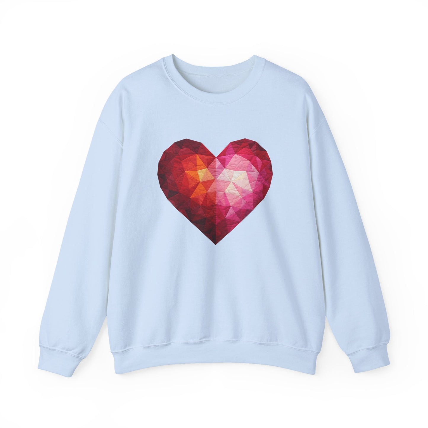 Faux Patchwork Heart Sweatshirt, Geometric Heart Sweater, Cute Valentines Sweatshirt, Cozy Pink Heart Crewneck, Winter Heart Pullover
