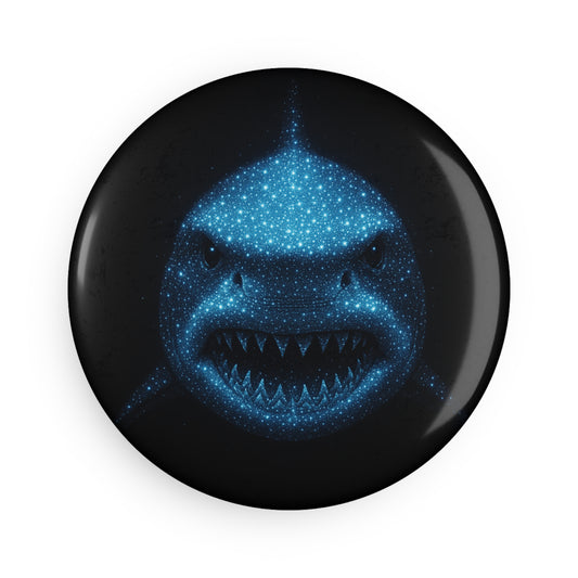Menacing Shark Magnet - Ocean Decor Button Magnet - Dark Blue Galaxy Shark Art for Fridge, Locker and Home Office, Gift for Sea Lovers