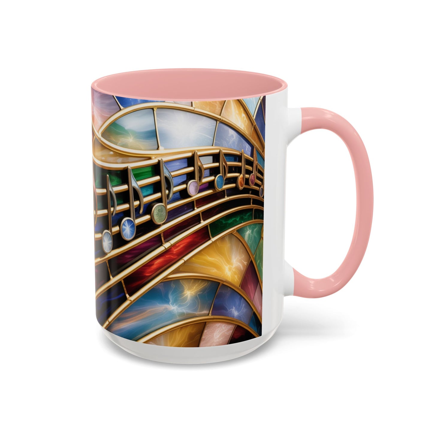 Stained Glass Music Mug, Musical Notes Coffee Cup, Colorful Treble Clef Mug, Musician Gift Idea, Music Lover Cup, Art Mug for Singers
