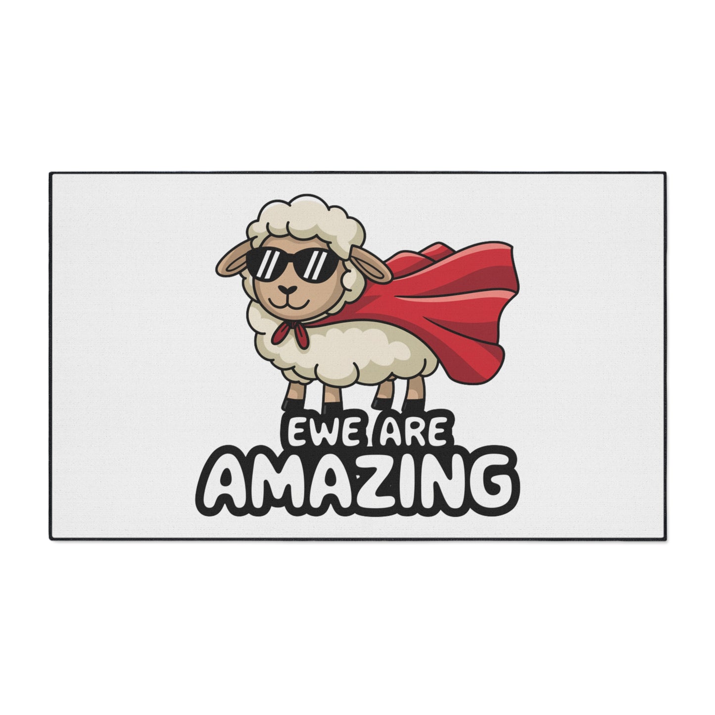 Funny Sheep Welcome Mat - “Ewe Are Amazing” Rug | Cute Farmhouse Door Mat | Superhero Animal Pun Rug | Funny Gift for Animal Lovers