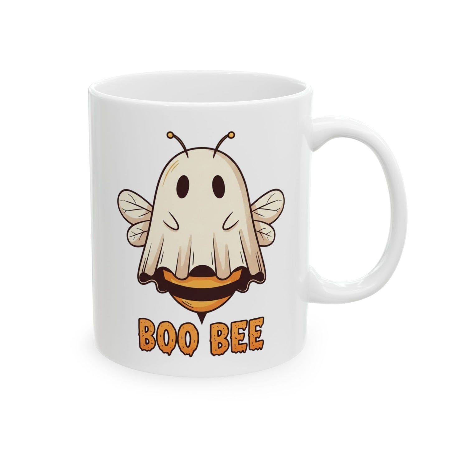 Boo Bee Halloween Mug - Funny Ghost Bee Coffee Cup, Spooky Season Pun Mug, Cute Fall Gift, 11oz and 15oz Ceramic Mug for Bee Lovers