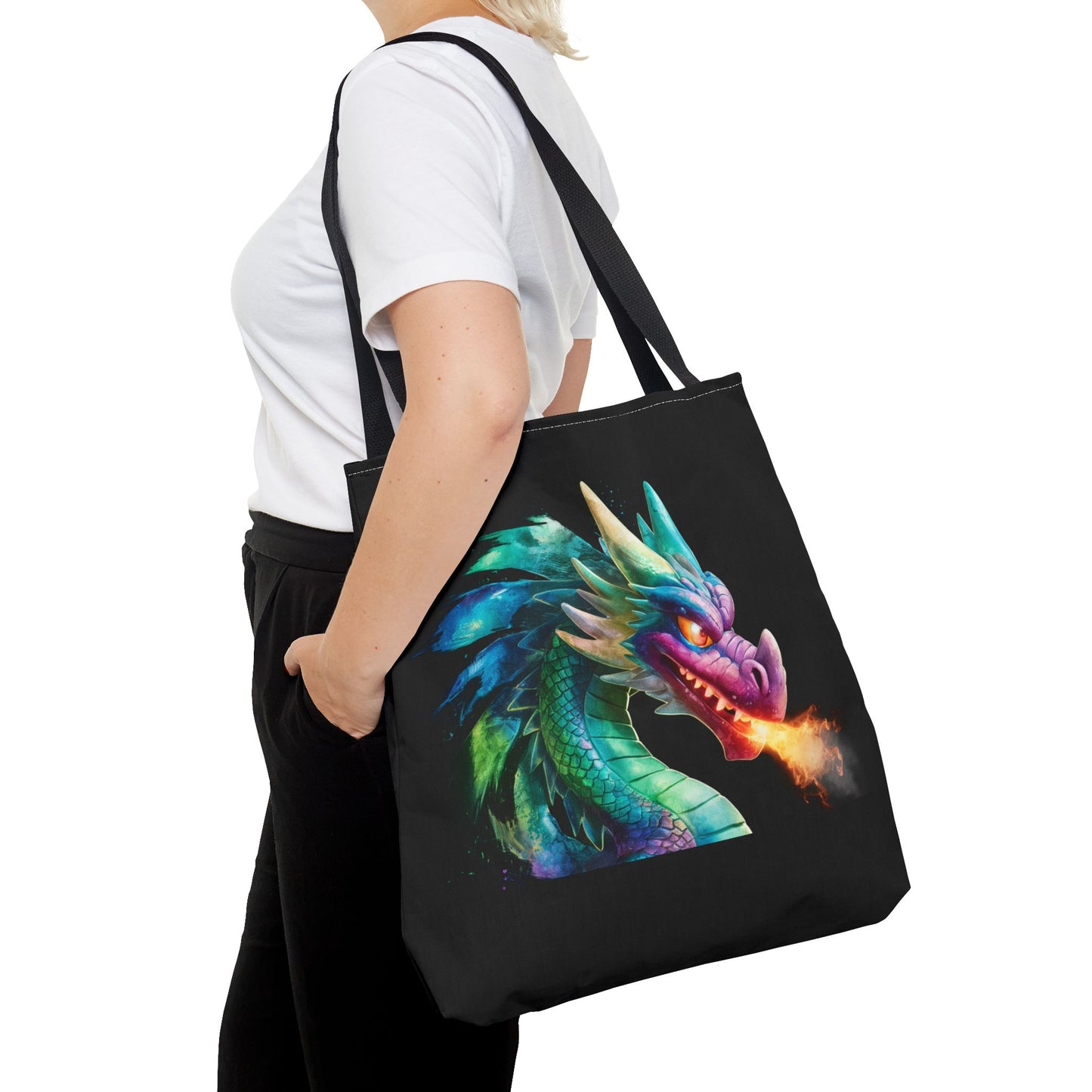 Double-Sided Fierce Dragon Canvas Tote - Colorful Fire-Breathing Fantasy, Eco Reusable Bag, Gift for Dragon Lover