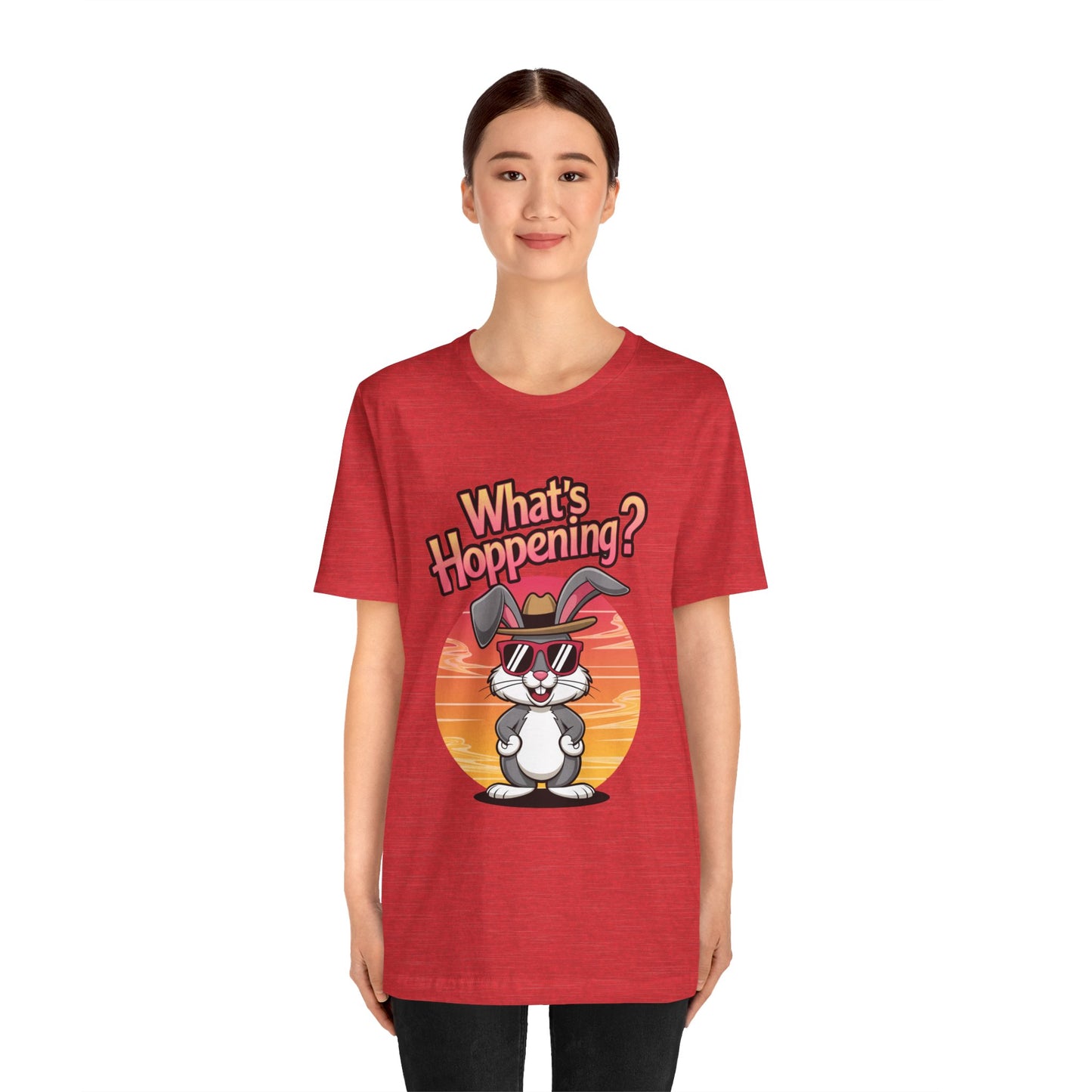 What’s Hoppening Funny Bunny Shirt – Cute Rabbit Pun T-Shirt – Sunset Graphic Tee for Animal Lovers, Easter, and Pun Enthusiasts