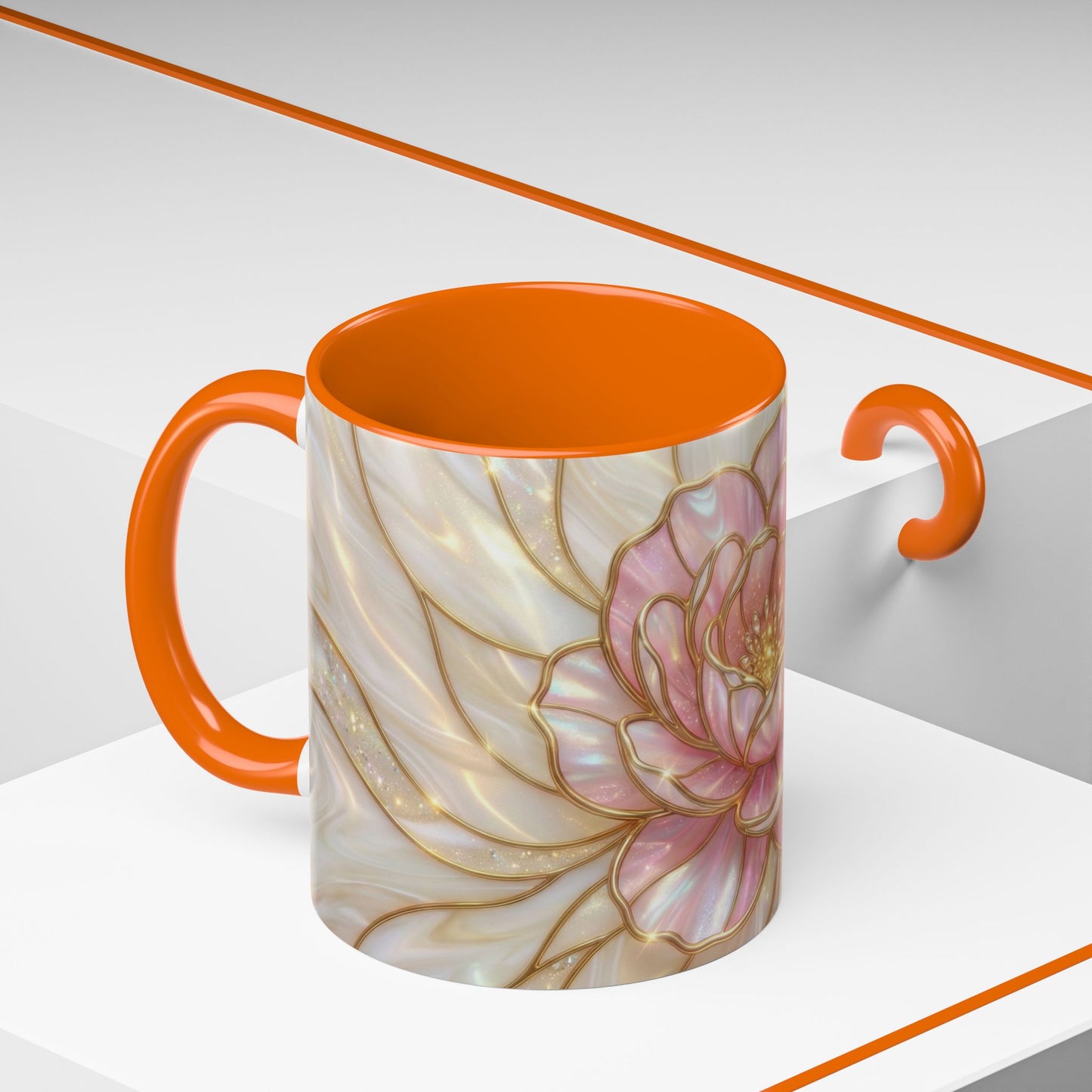Pink Peony Stained Glass Mug, Gold Floral Coffee Cup, Elegant Flower Gift For Her, Fairycore Tea Cup, Mothers Day Present, Pearl Art Decor