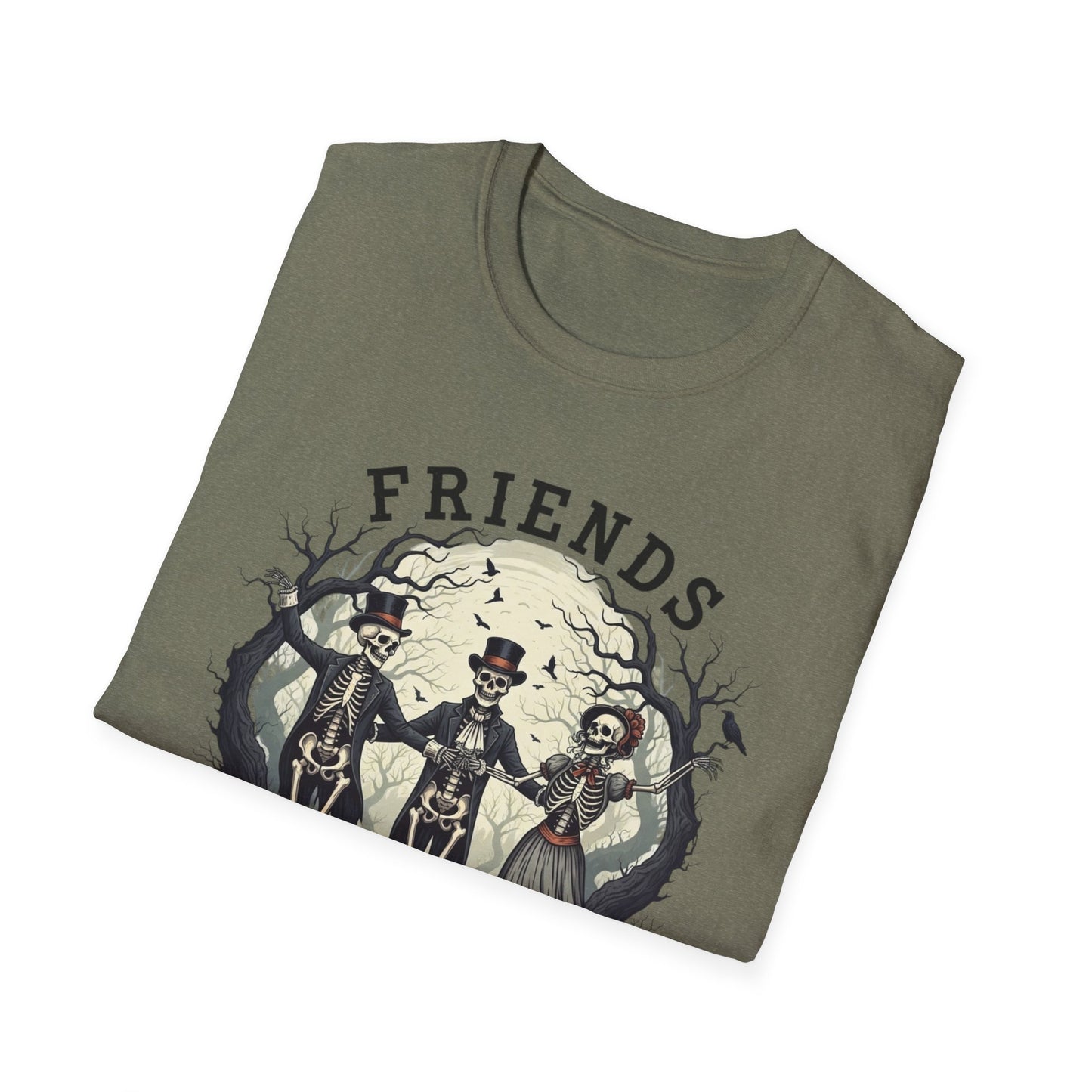 Friends Till The End Skeleton Tee | Dancing Skeleton Friends Shirt | Halloween Gothic BFF Gift | Unisex Heather Grey Graphic T-Shirt