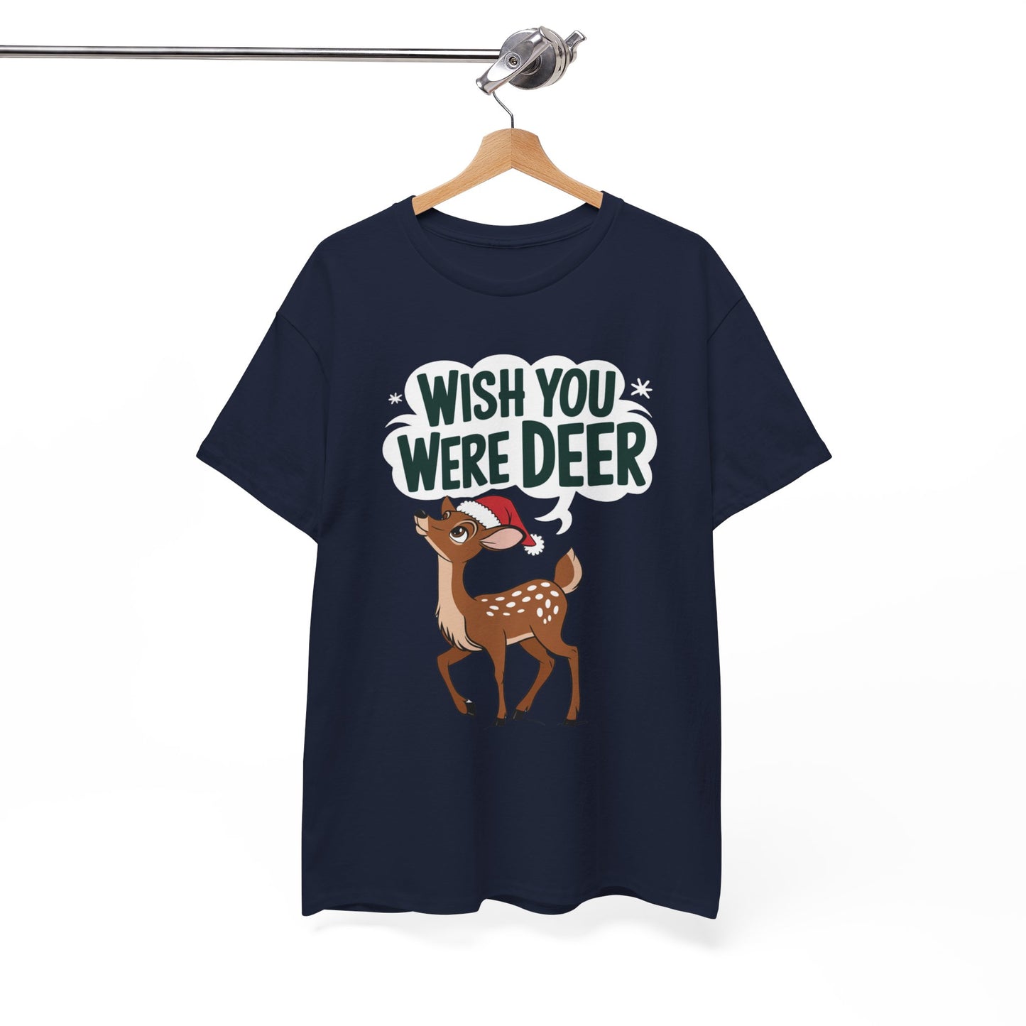 Wish You Were Deer Funny Christmas T-Shirt, Cute Reindeer Holiday Tee, Pun Christmas Shirt, Festive Santa Hat Deer Graphic Tee Gift