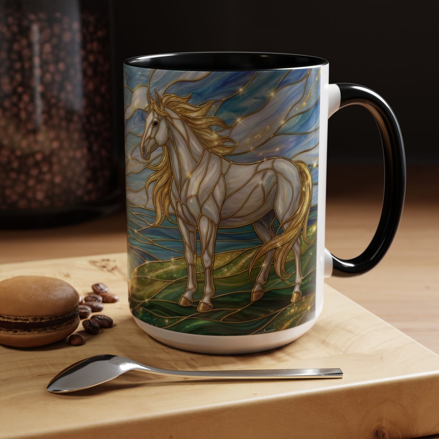 Swan And Horse Coffee Mug, Stained Glass Fantasy Art Mug, Elegant Animal Coffee Cup, Mythical Nature Gift, 11oz 15oz Ceramic Mug