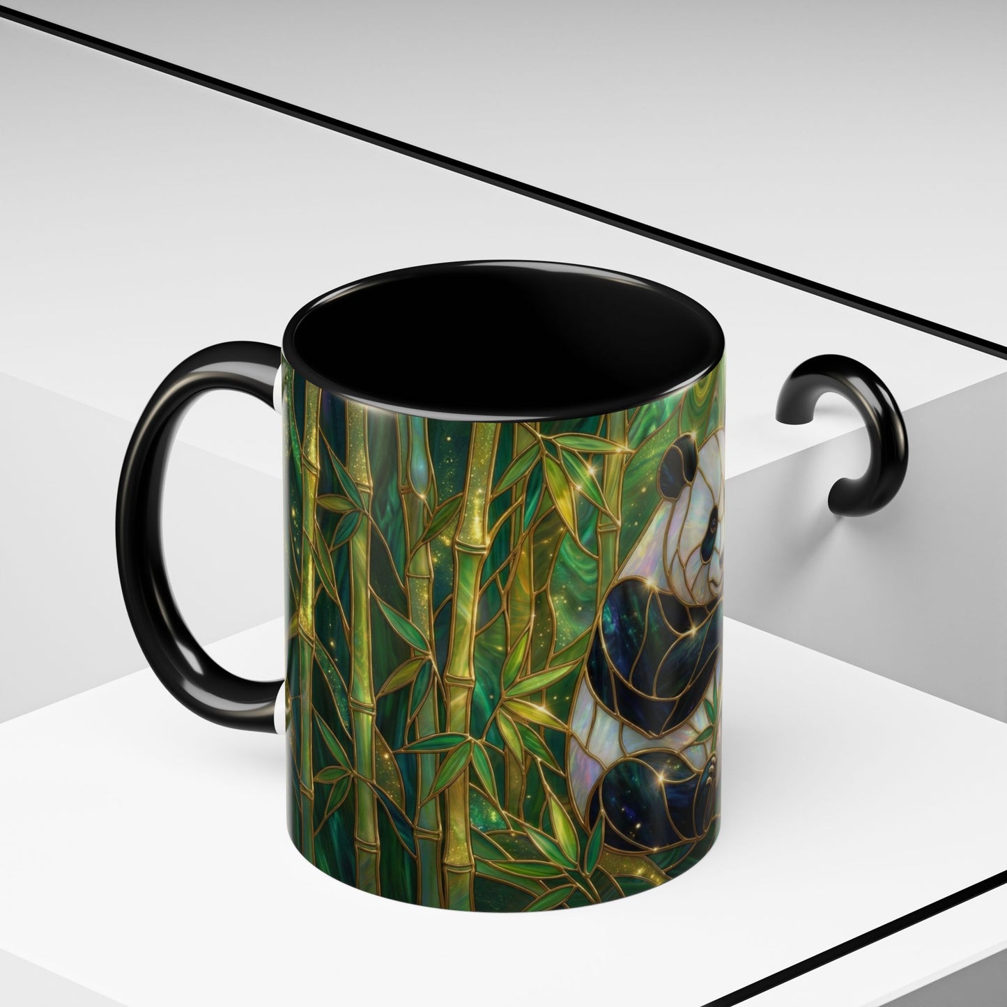 Stained Glass Panda Mug, Panda Coffee Mug, Bamboo Panda Cup, Cute Panda Gift, Nature Animal Mug, Wildlife Art Mug, Panda Lover Gift