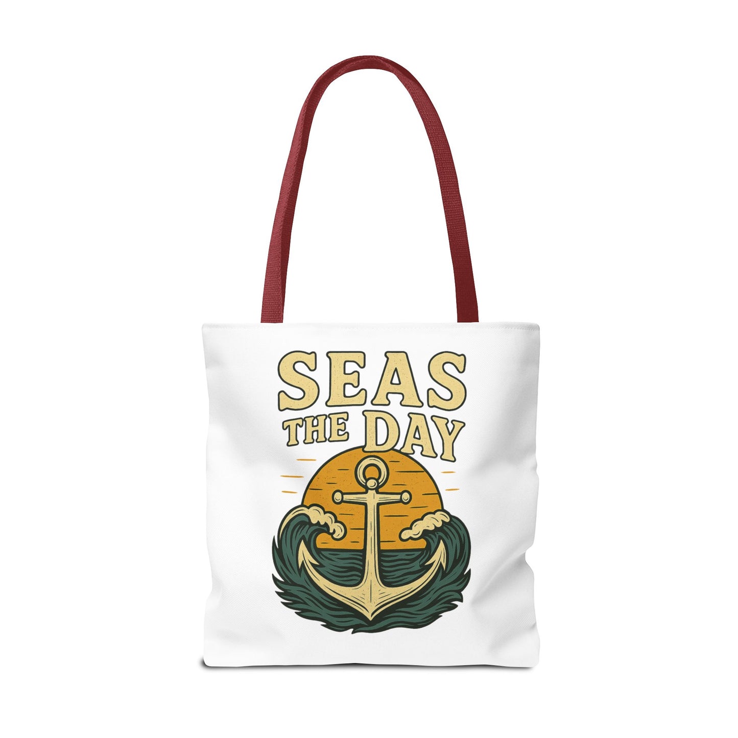 "Seas the Day" Nautical Tote Bag – Funny Beach Quote Canvas Bag with Anchor | Coastal Gift Idea for Summer, Travel, or Daily Use